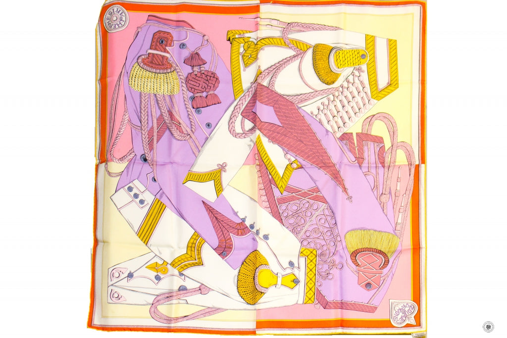 HERMES Hermes Scarf Zouaves ET Dragon 90X90 Rose/purple/blanc Silk Sil | Italystation.com - Shop Now at italystation.com