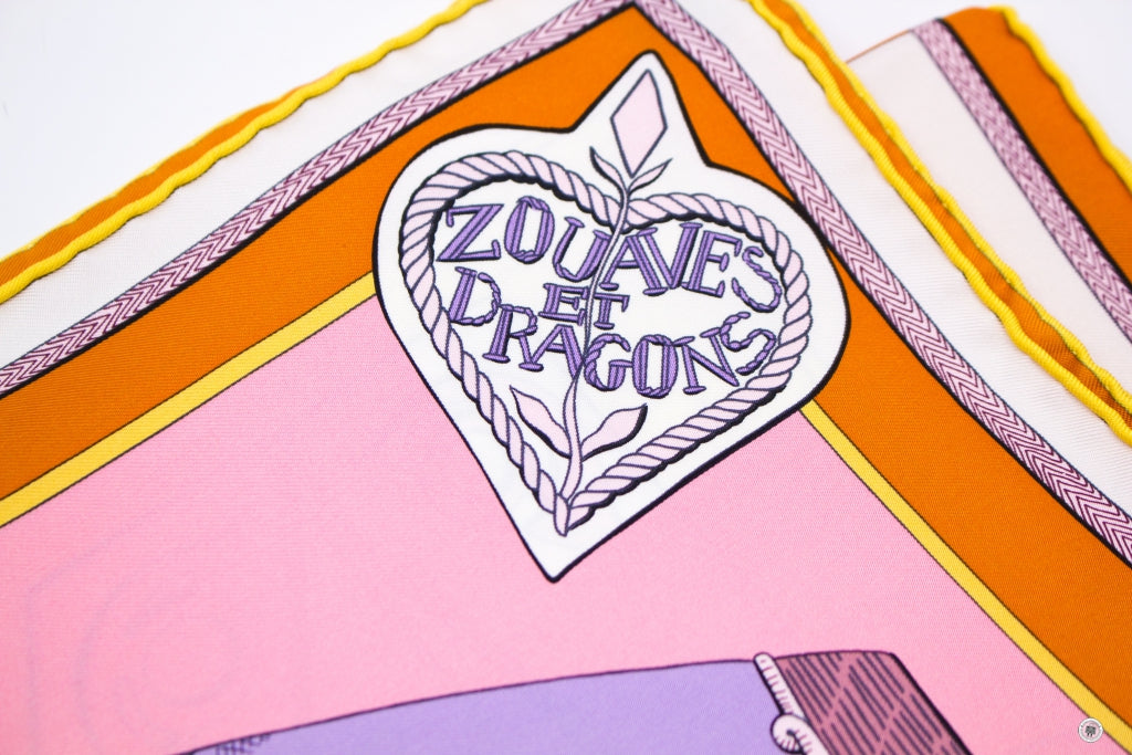 HERMES Hermes Scarf Zouaves ET Dragon 90X90 Rose/purple/blanc Silk Sil | Italystation.com - Shop Now at italystation.com