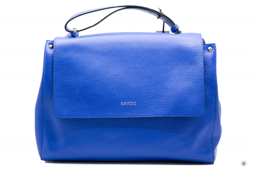 IUNTOO Iuntoo 168027 Top Handle Leather Bag Armonia With Flap Bluette  | Italystation.com - Shop Now at italystation.com