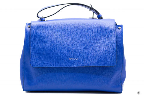 IUNTOO Iuntoo 168027 Top Handle Leather Bag Armonia With Flap Bluette  | Italystation.com - Shop Now at italystation.com
