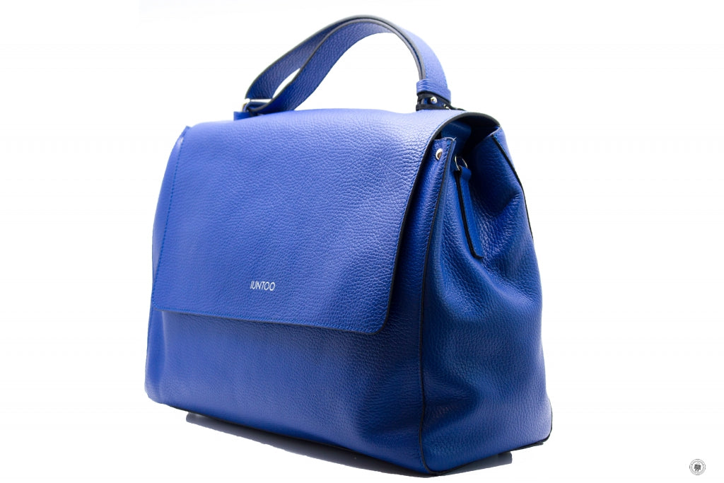 IUNTOO Iuntoo 168027 Top Handle Leather Bag Armonia With Flap Bluette  | Italystation.com - Shop Now at italystation.com