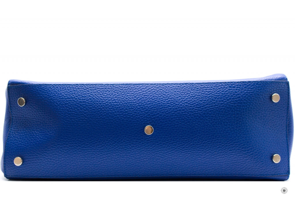 IUNTOO Iuntoo 168027 Top Handle Leather Bag Armonia With Flap Bluette  | Italystation.com - Shop Now at italystation.com