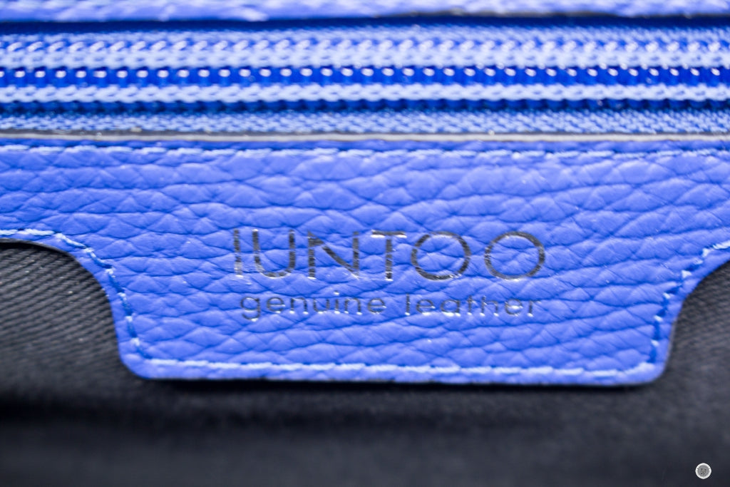 IUNTOO Iuntoo 168027 Top Handle Leather Bag Armonia With Flap Bluette  | Italystation.com - Shop Now at italystation.com