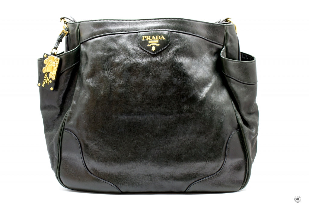 PRADA Prada BR3783 Vitello Daino Hobo Black Leather Shoulder Bags Ghw | Italystation.com - Shop Now at italystation.com