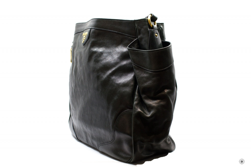 PRADA Prada BR3783 Vitello Daino Hobo Black Leather Shoulder Bags Ghw | Italystation.com - Shop Now at italystation.com