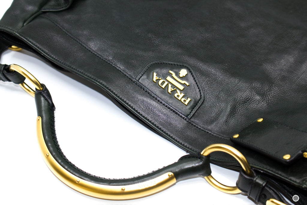 PRADA Prada BR3783 Vitello Daino Hobo Black Leather Shoulder Bags Ghw | Italystation.com - Shop Now at italystation.com