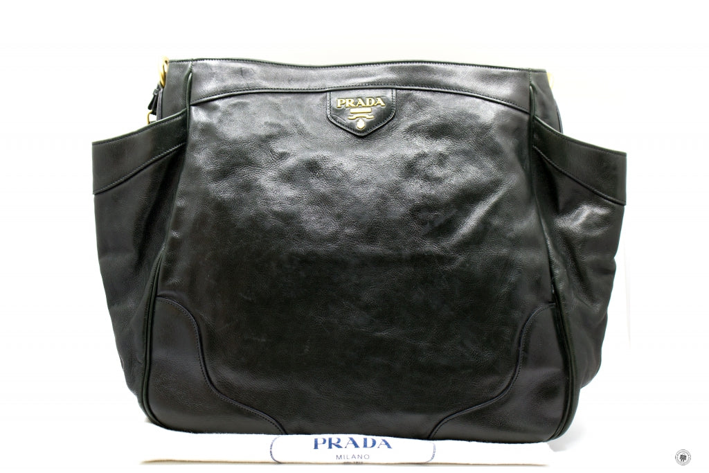 PRADA Prada BR3783 Vitello Daino Hobo Black Leather Shoulder Bags Ghw | Italystation.com - Shop Now at italystation.com
