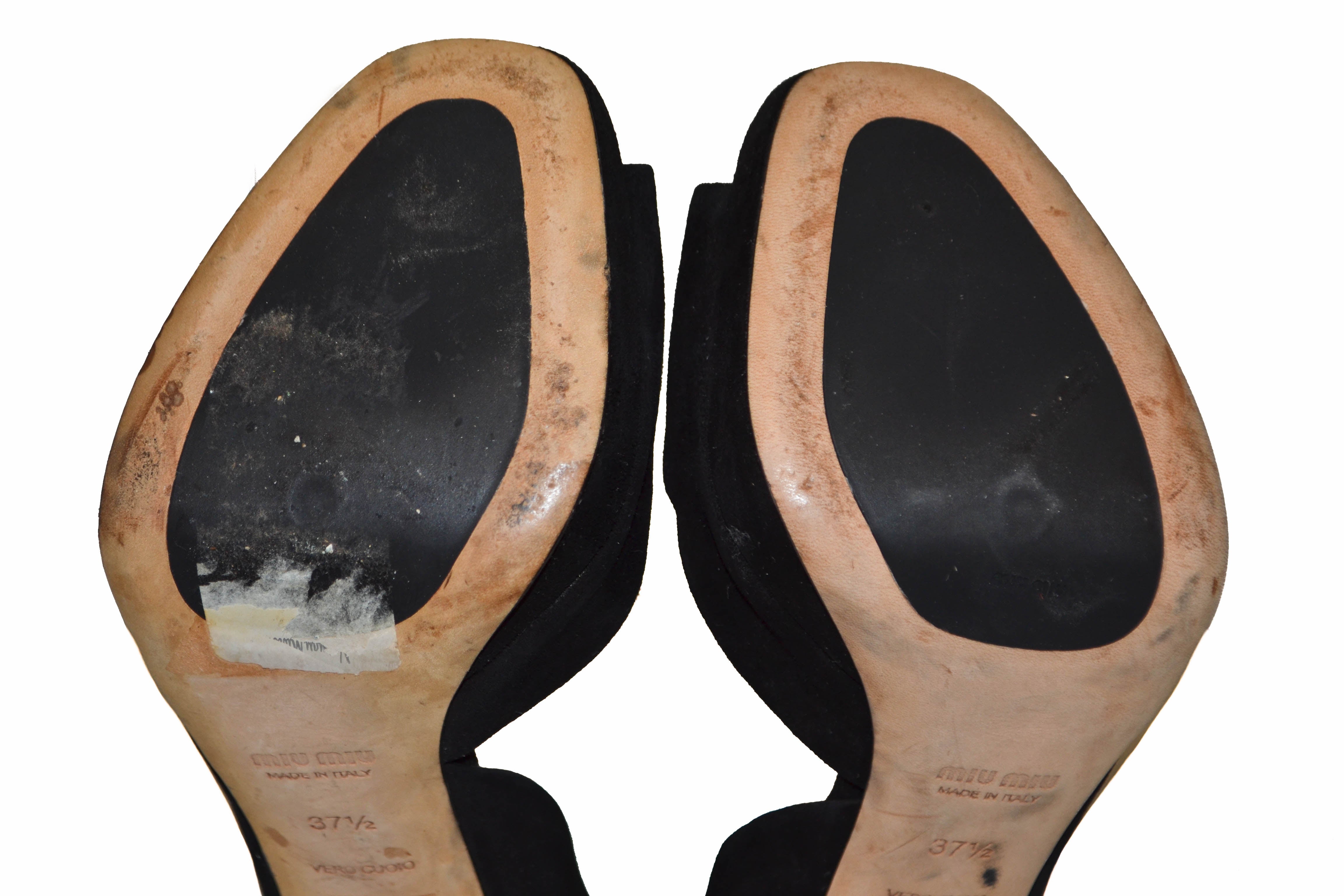 Authentic Miu Miu Black Suede Leather Pumps Shoes - Size 37.5