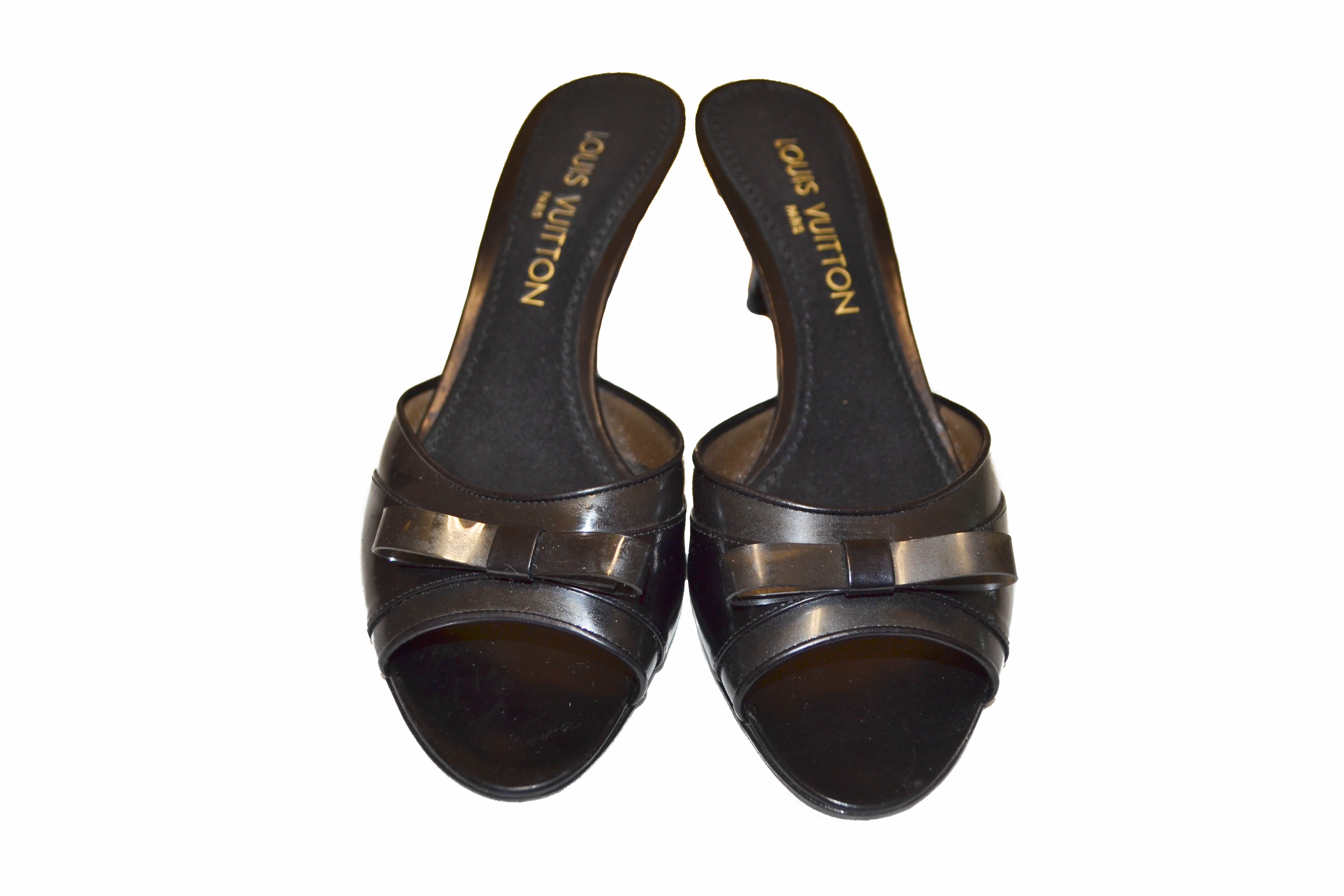 Louis Vuitton Black Leather Lock It Slide Sandals Size 36 Louis