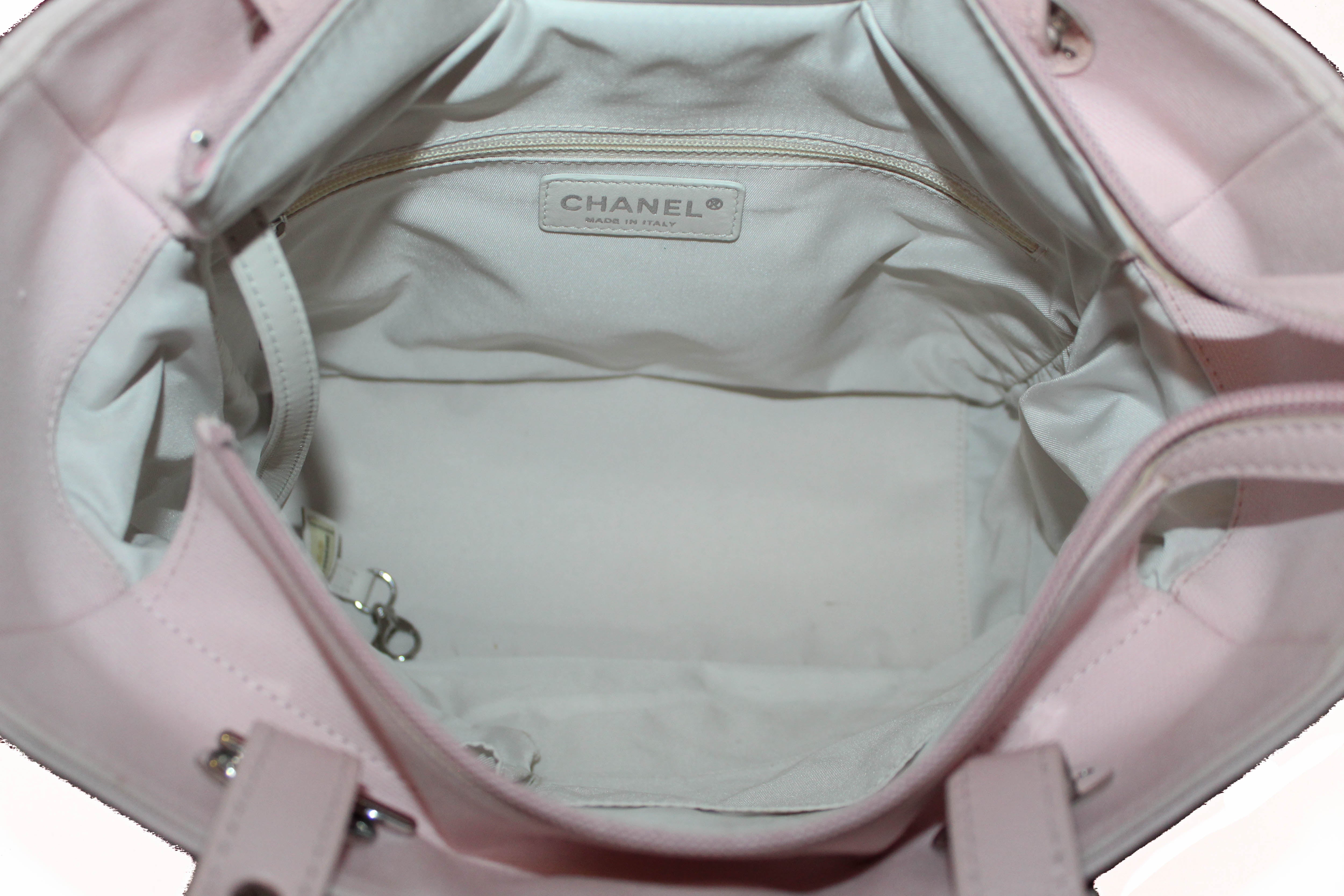pink chanel canvas tote bag