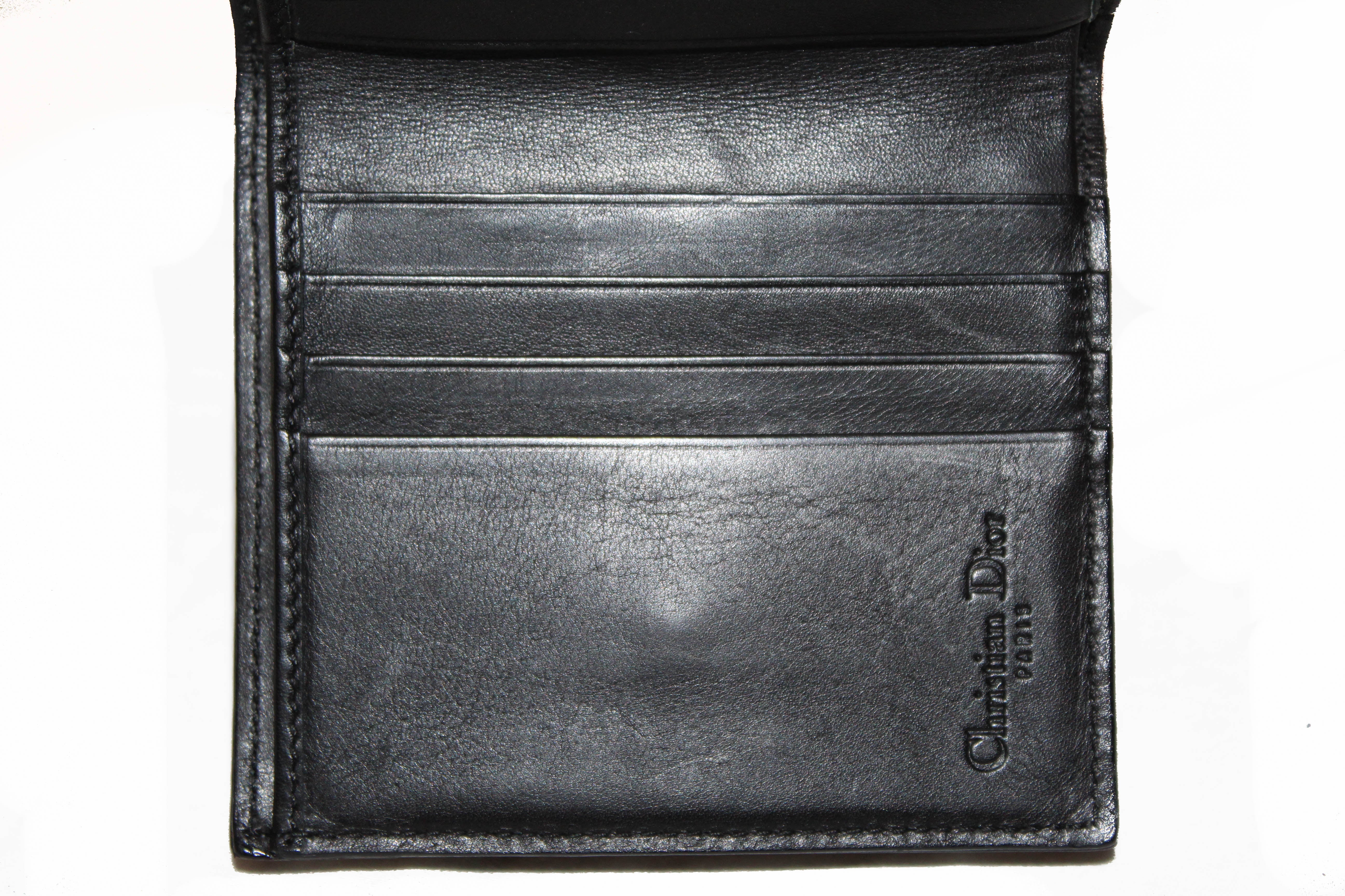 Authentic Christian Dior Black Suede/Lambskin Leather Small Wallet