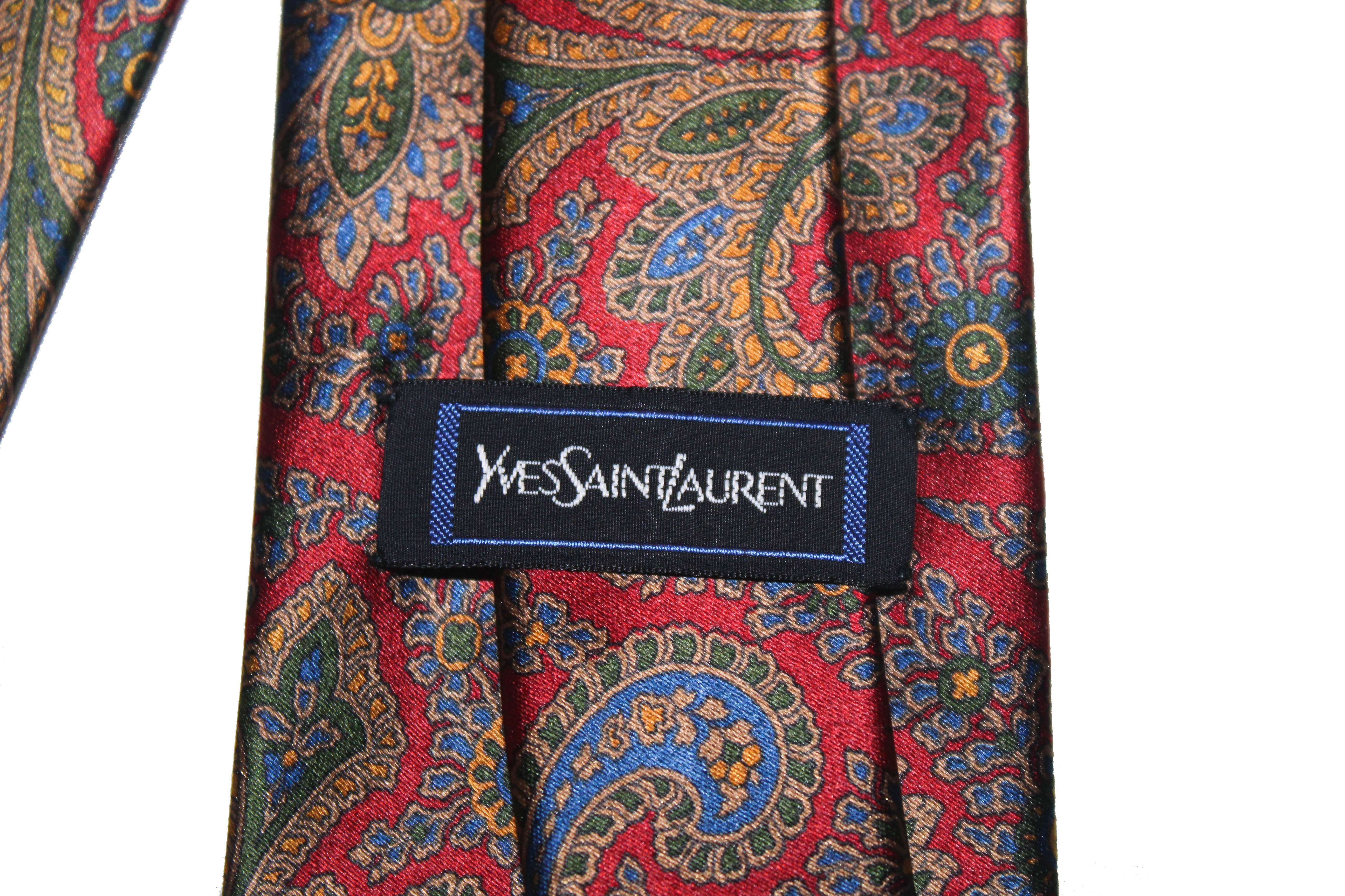 Authentic Yves Saint Laurent Red Vintage Floral Men's Tie