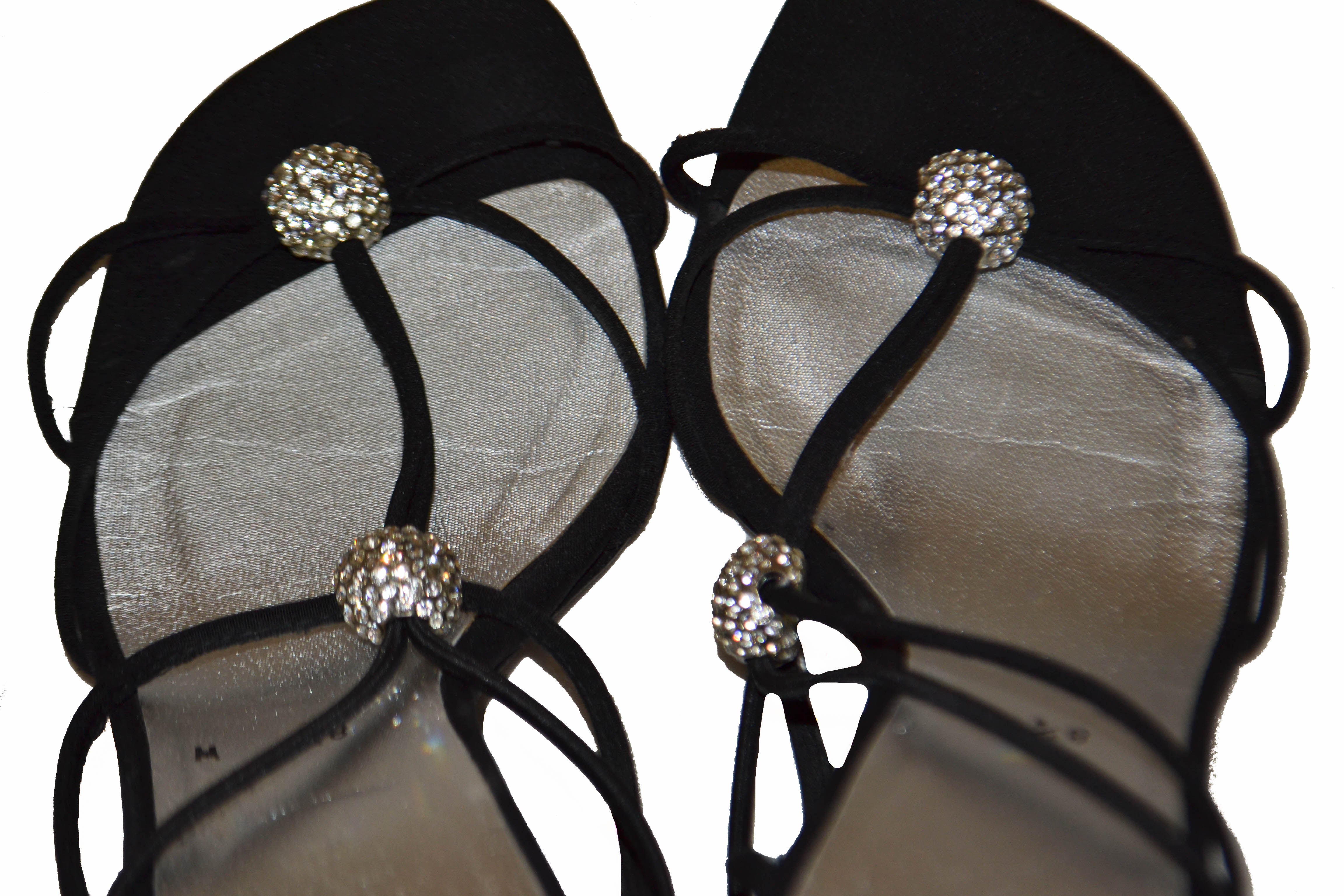Authentic Stuart Weitzman Black Fabric Sandals Size 8.5