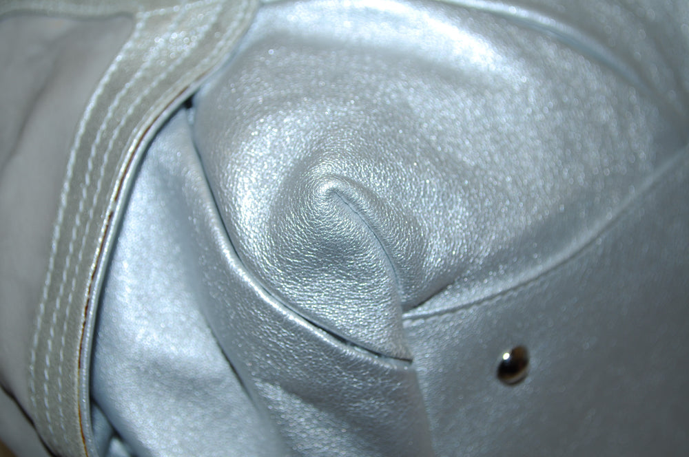 Authentic Salvatore Ferragamo Silver Leather Shoulder Bag