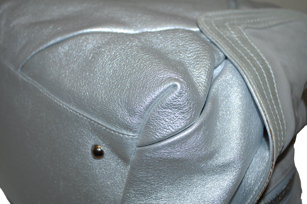 Authentic Salvatore Ferragamo Silver Leather Shoulder Bag