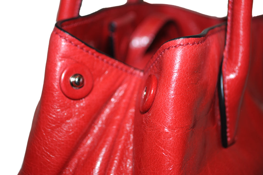Authentic Miu Miu Red Calf Glazed Leather Top Handle Tote