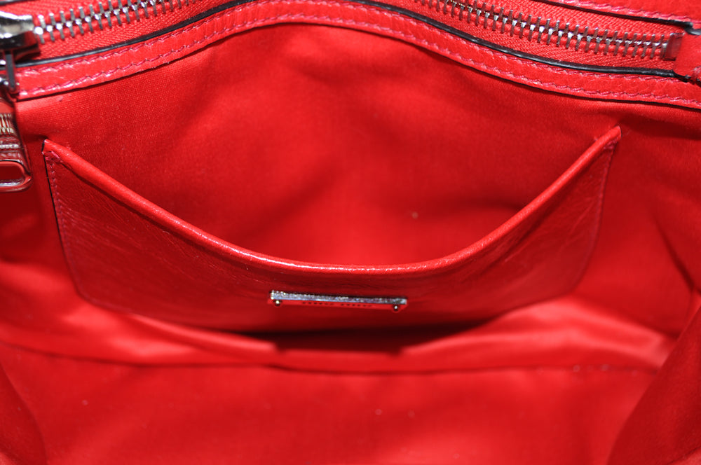 Authentic Miu Miu Red Calf Glazed Leather Top Handle Tote