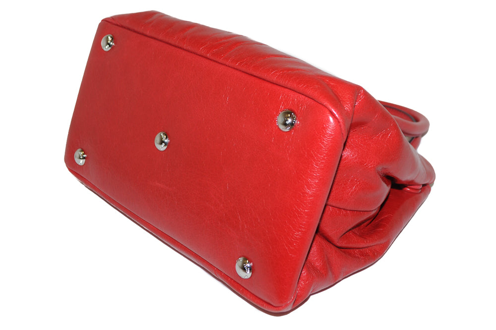Miu Miu Cipria/Rosso Craquele Leather Tote Bag RN0883 - Yoogi's Closet