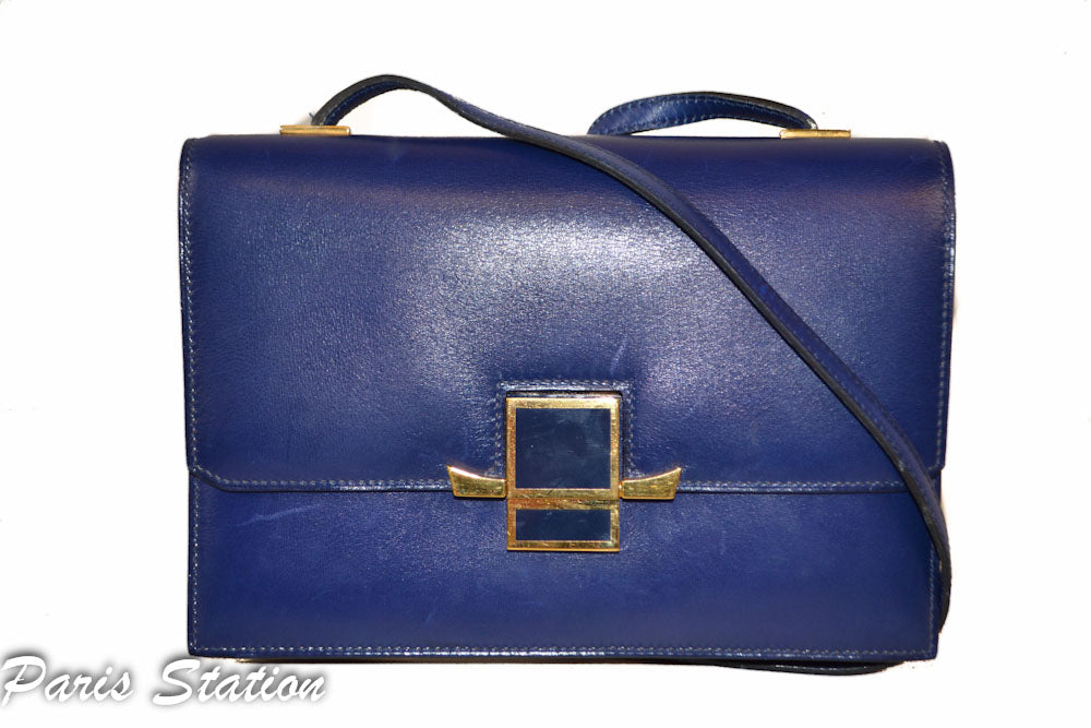 Authentic Hermes Blue Vintage Leather Clutch Messenger Bag – Paris ...