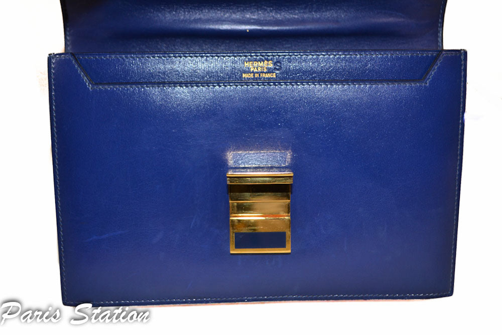 Authenticated Used Hermes Leather Phone Pouch/sleeve Blue Jean