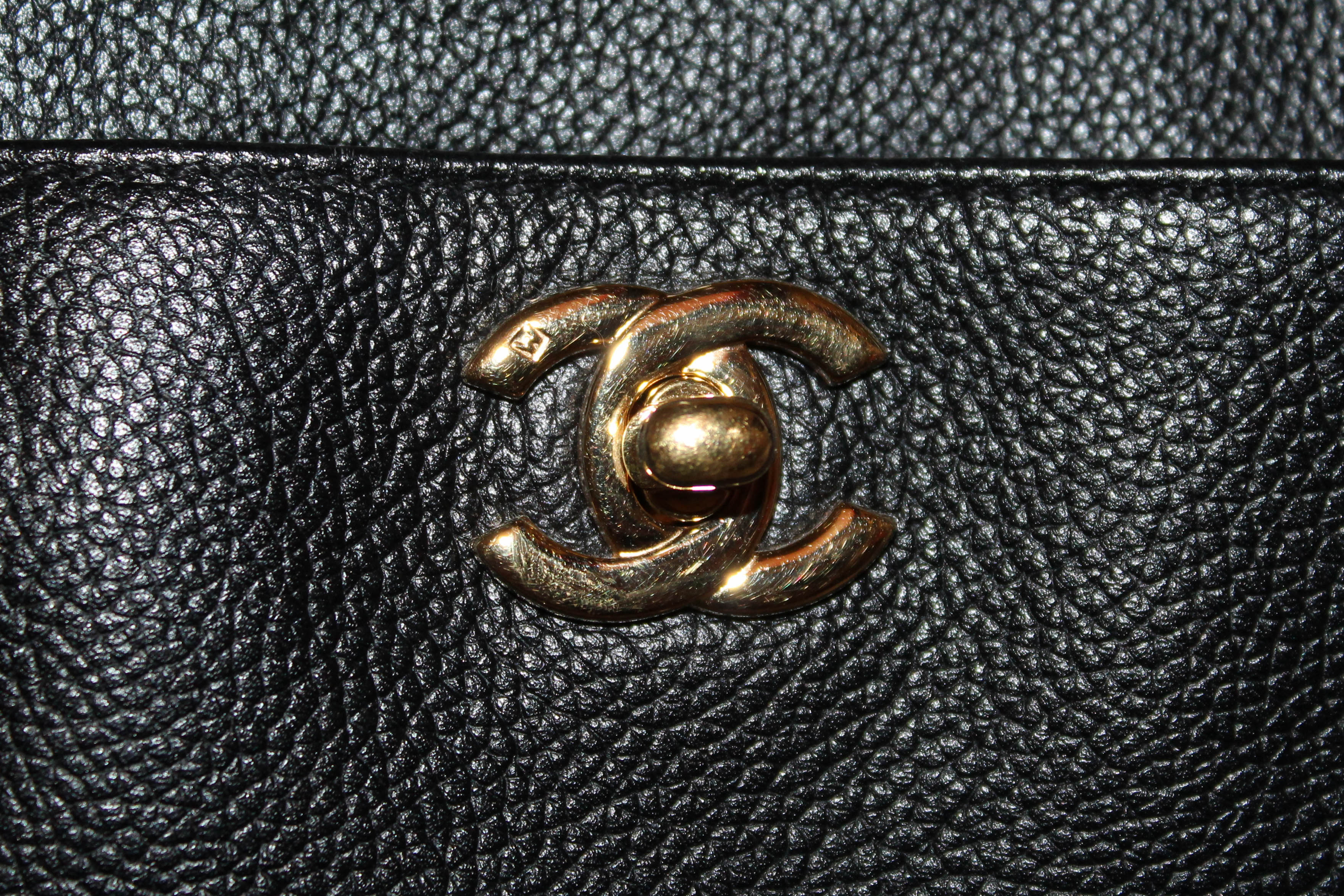 Authentic Chanel Black Caviar Leather Cerf Tote Shoulder Bag