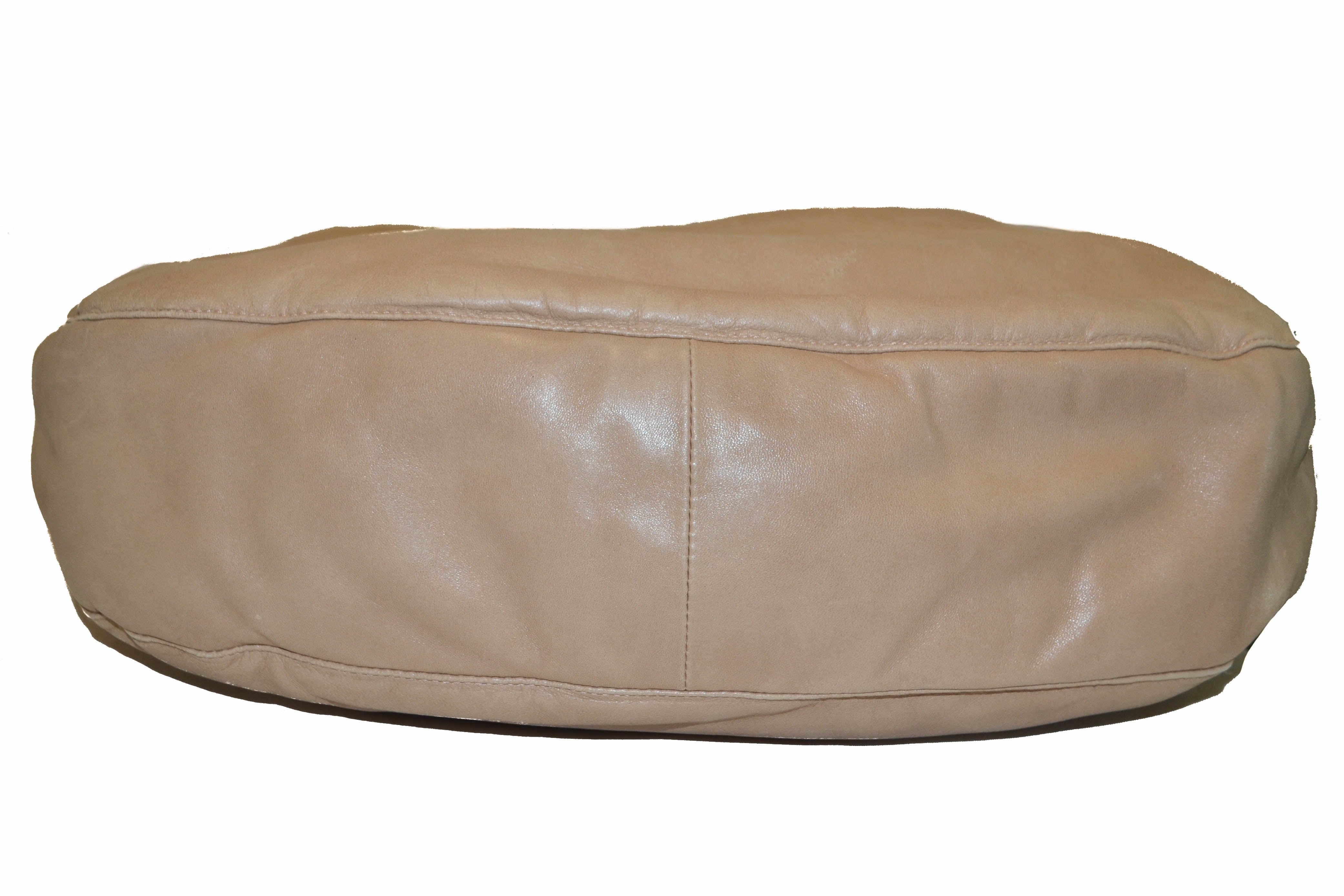 Authentic Bottega Veneta Beige Lambskin Leather Shoulder Bag