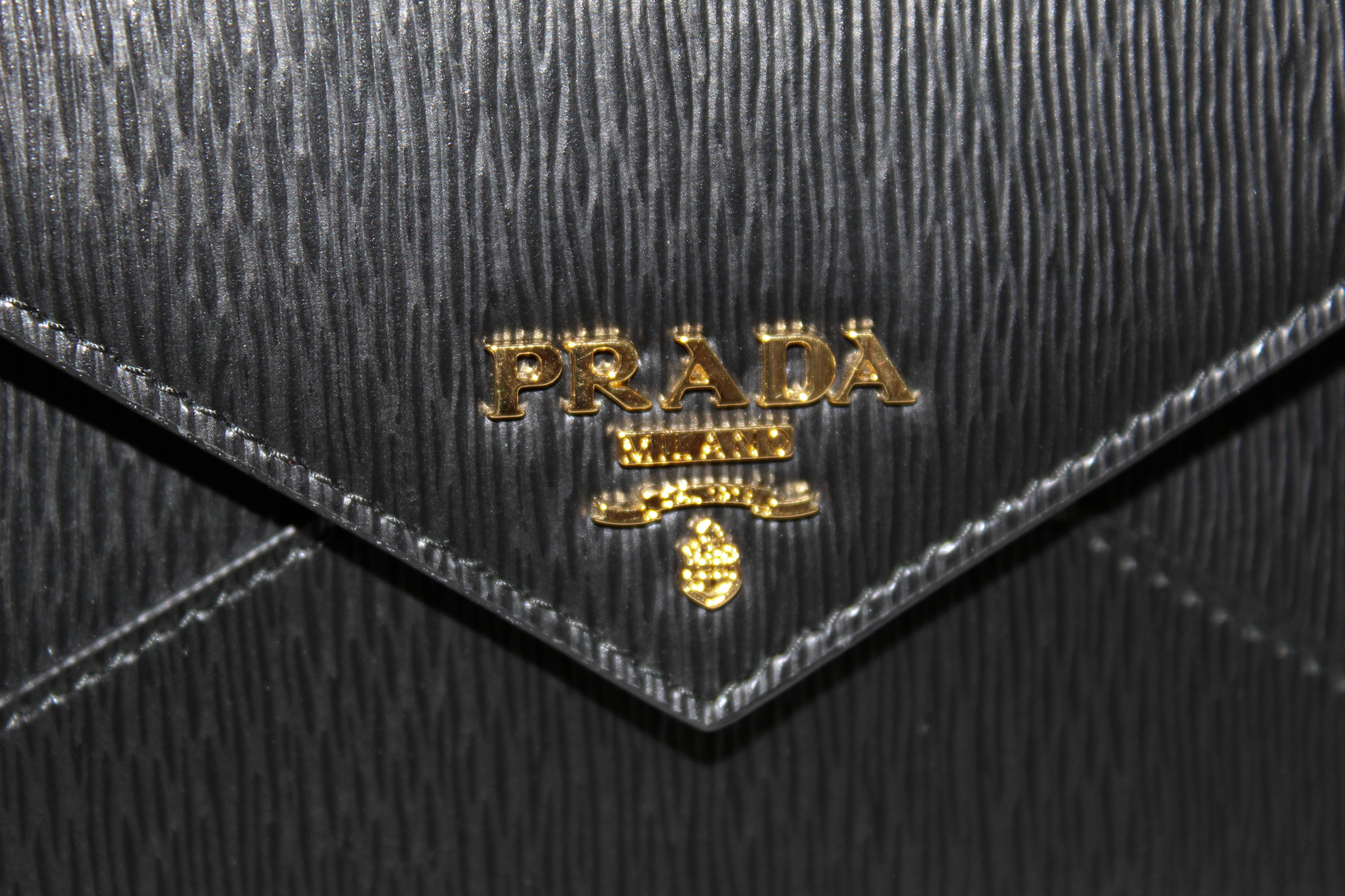 Authentic New Prada Saffiano Black Envelope Long Wallet