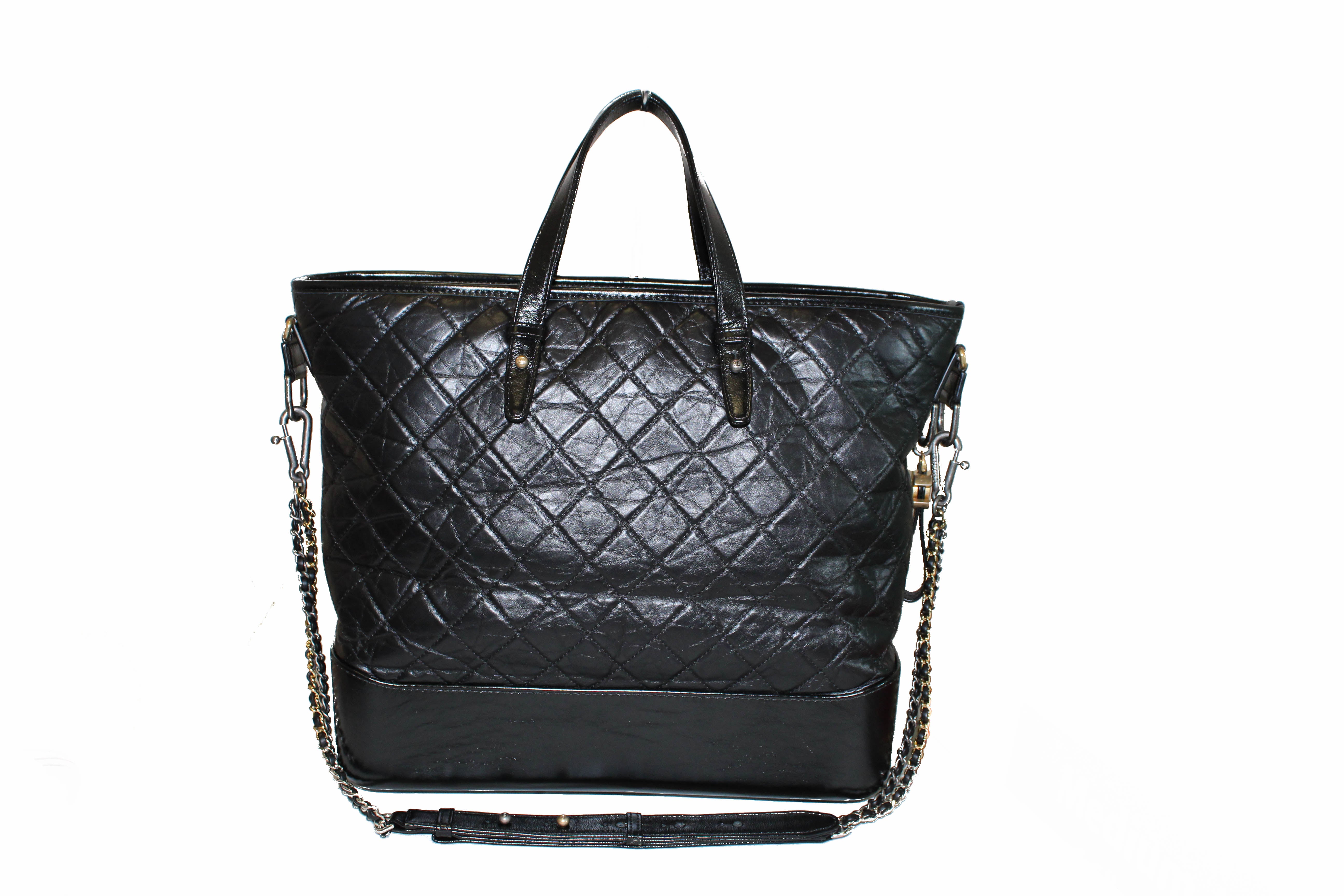 Chanel Gabrielle Large Quilted Calfskin Leather Shopping Tote Bag Black