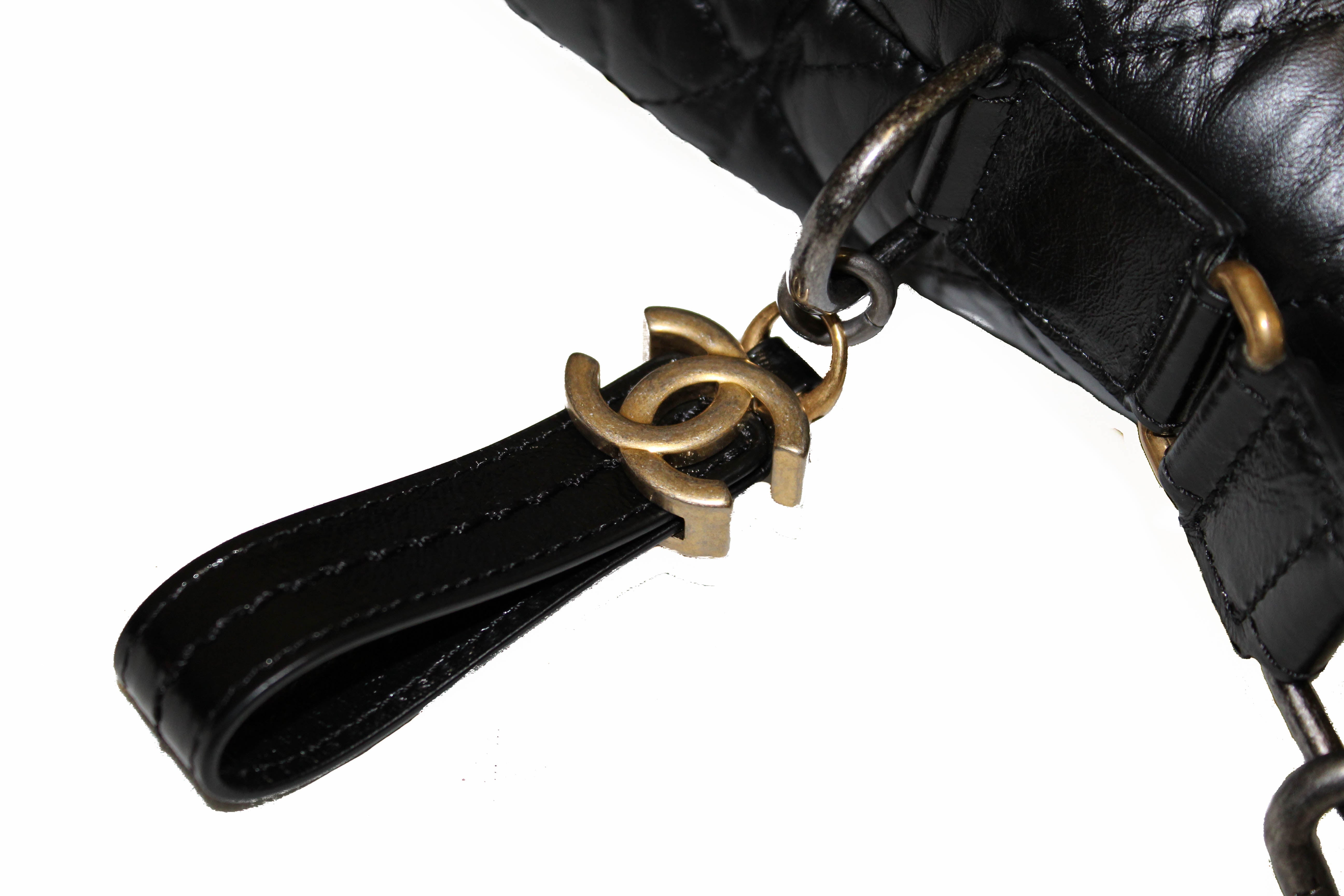 Authentic Chanel Gabrielle Dark Blue Double Zip Clutch Chain Aged Crossbody  Bag