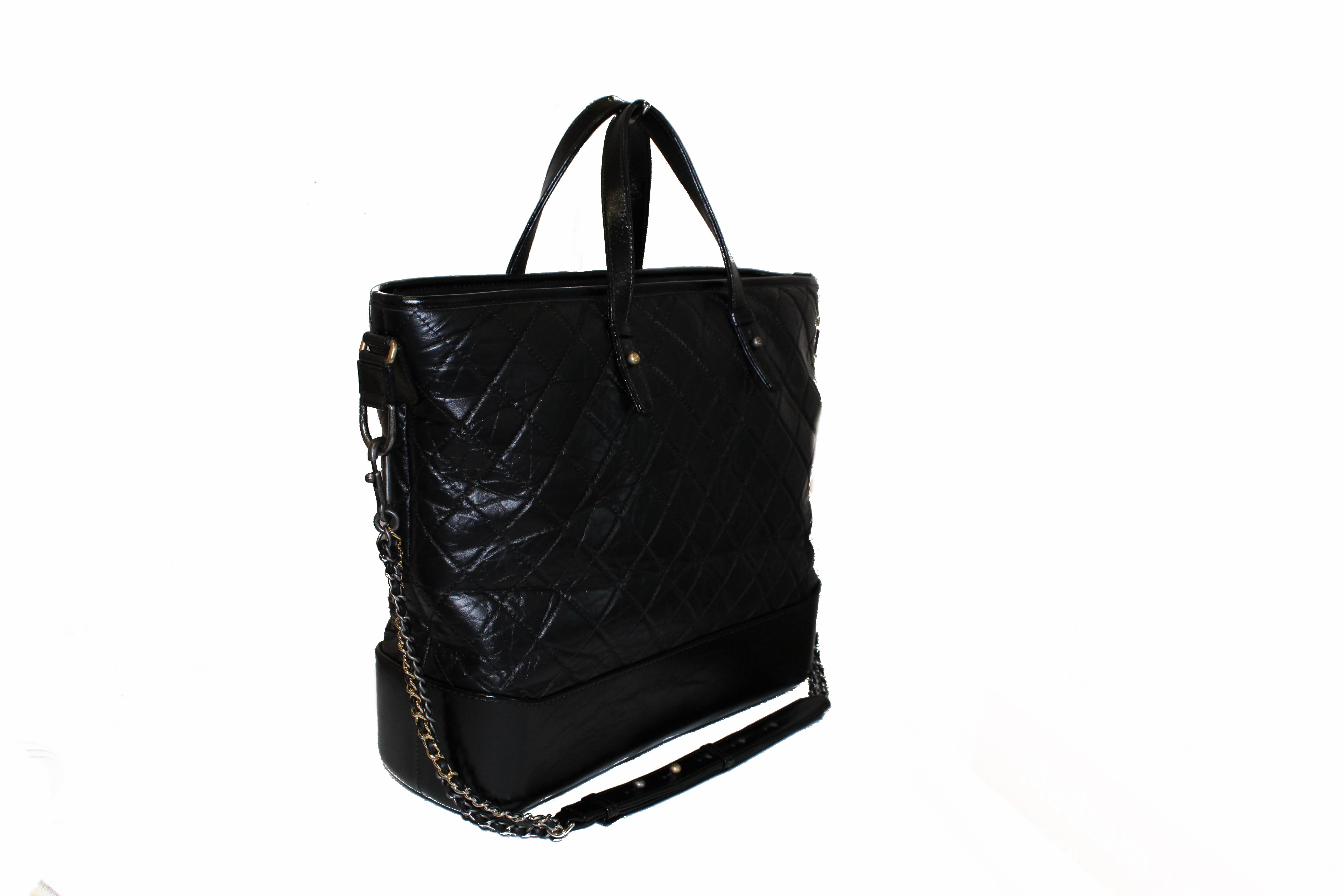Chanel Black Quilted Calfskin Gabrielle Shopping Tote Gold And