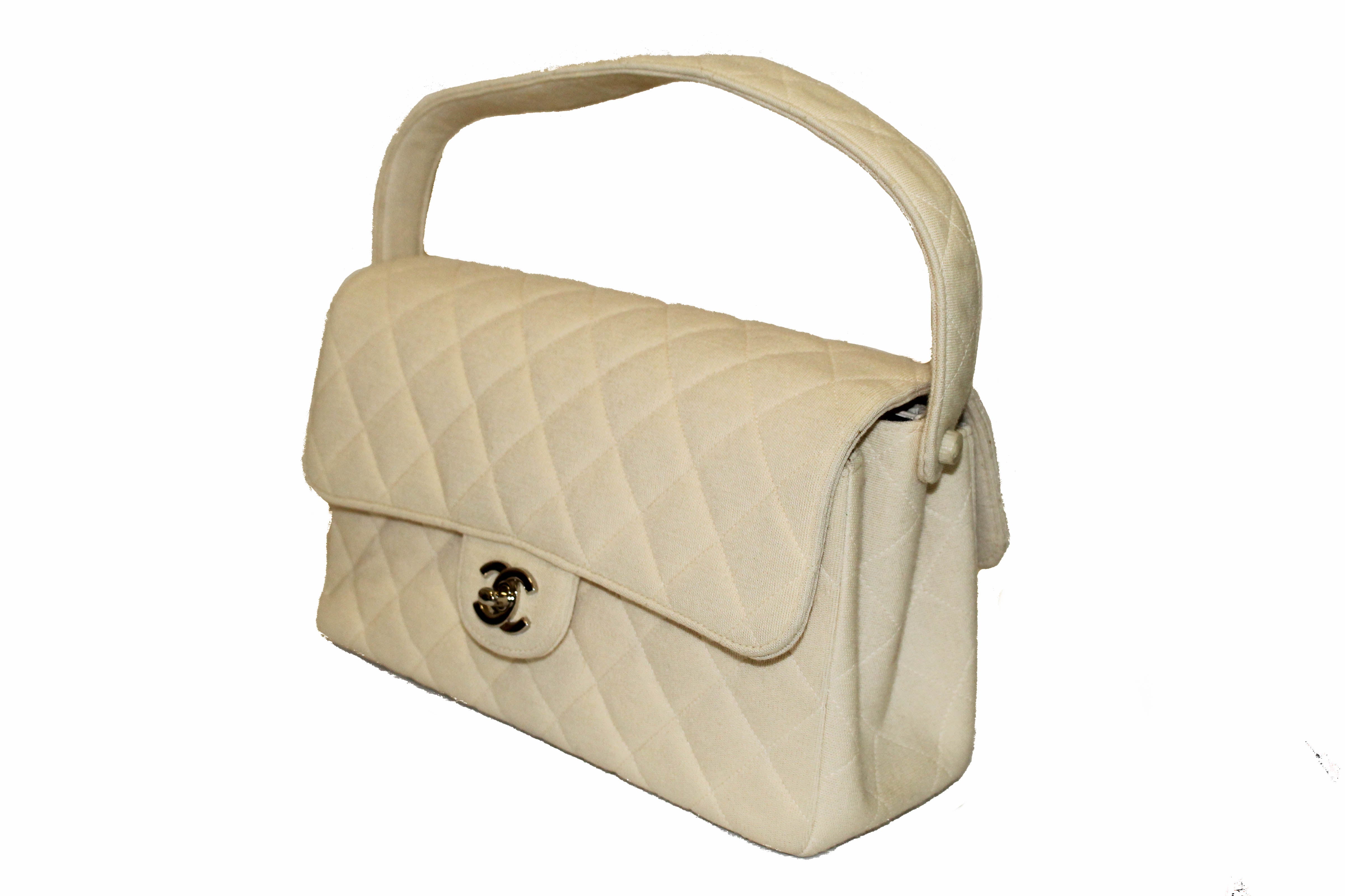Authentic Chanel Beige Quilted Fabric Double Sided Flap Shoulder Bag