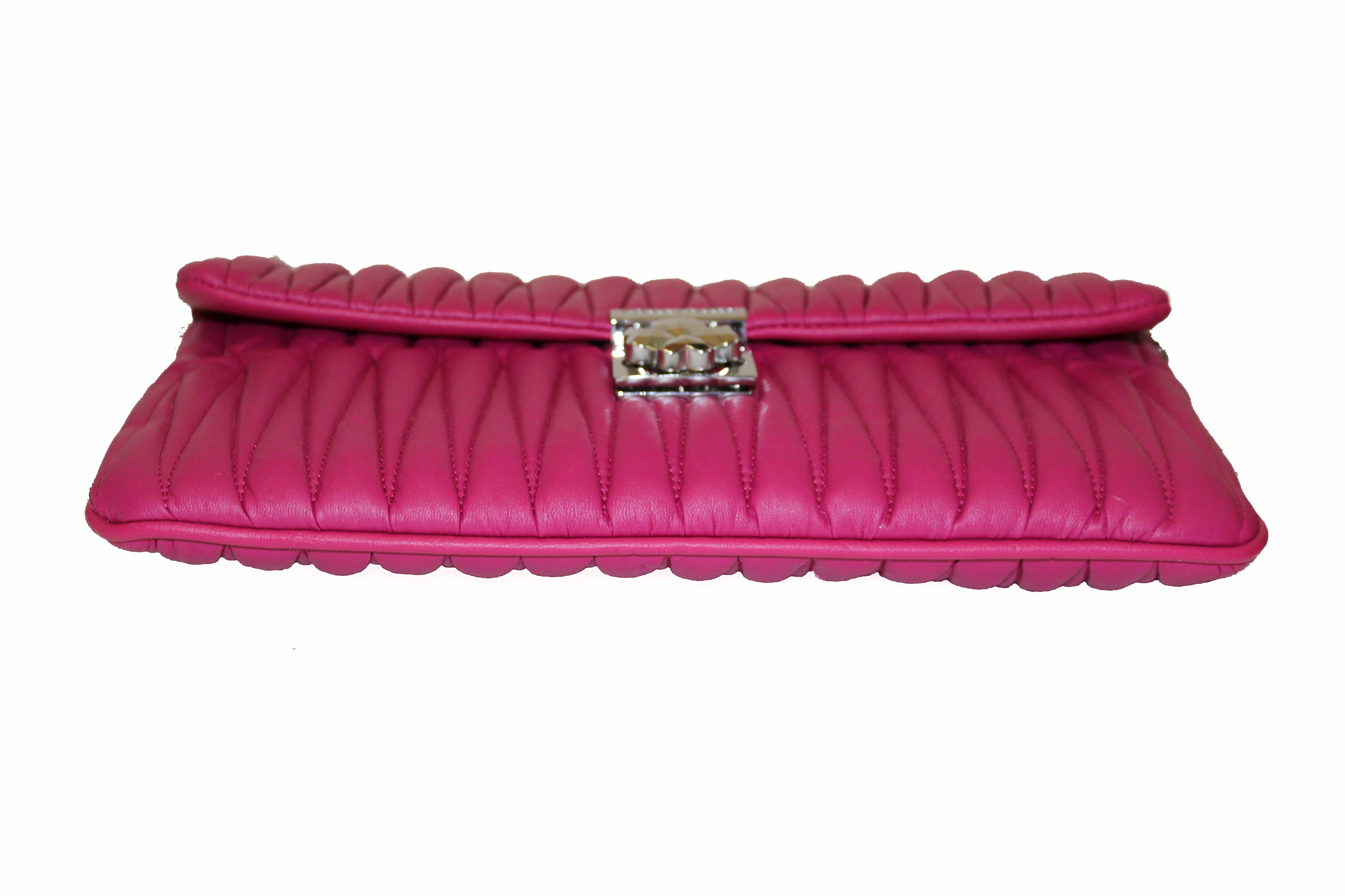 Authentic Folli Follie Magenta Quilted Leather Clutch/Crossbody Bag