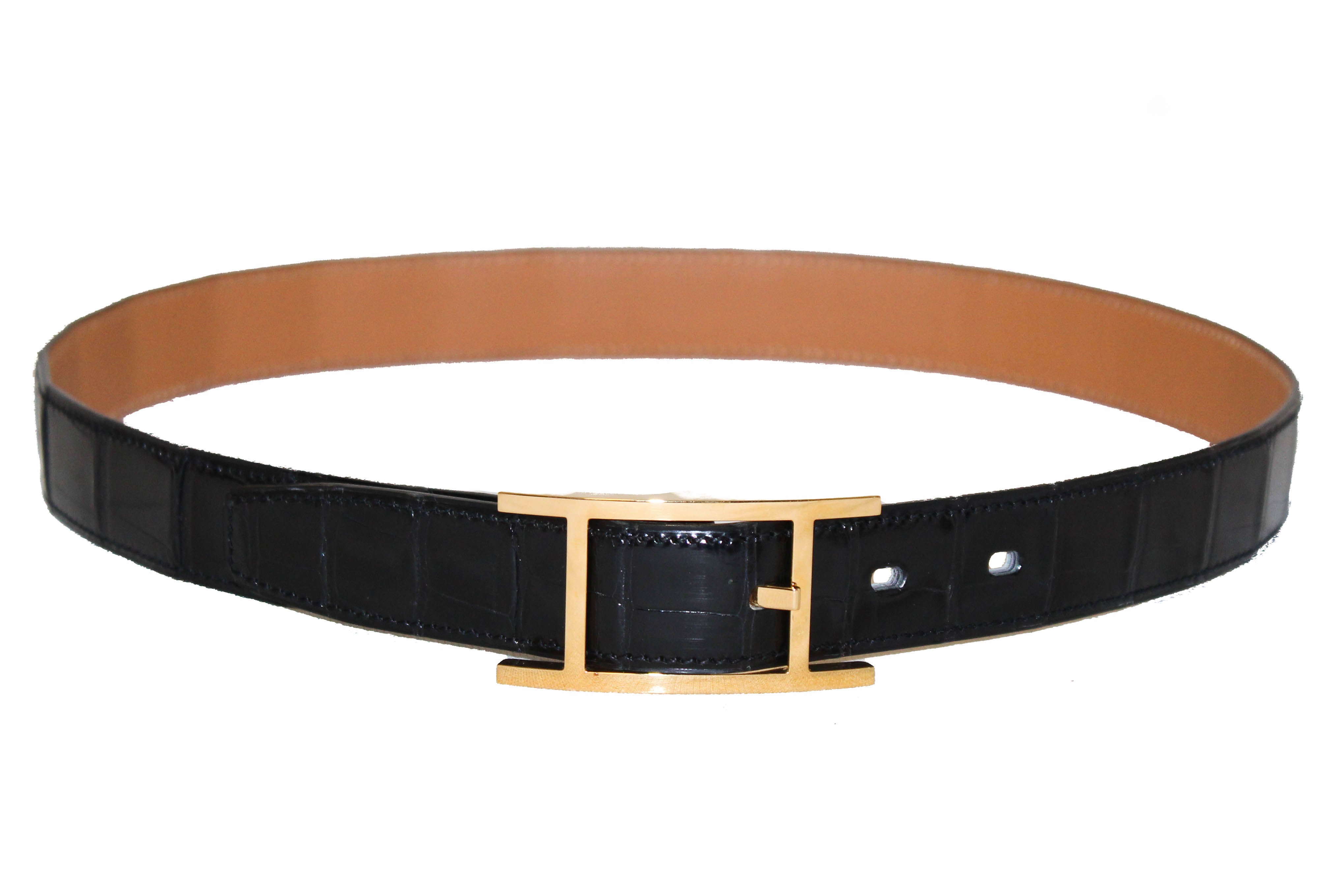 Black Genuine Leather Hermes Belt