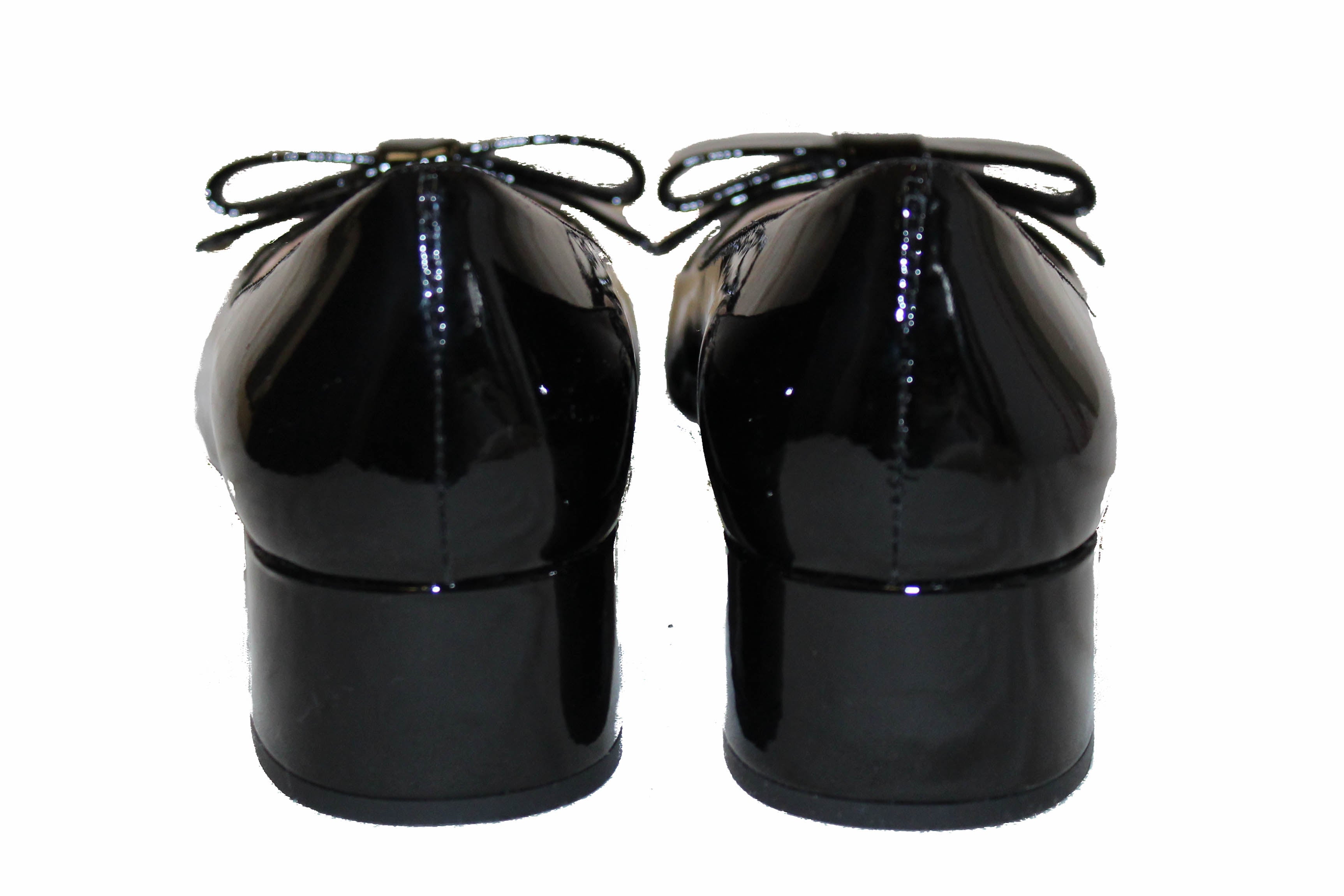Authentic Prada Bow Black Patent Leather Pumps Size 37