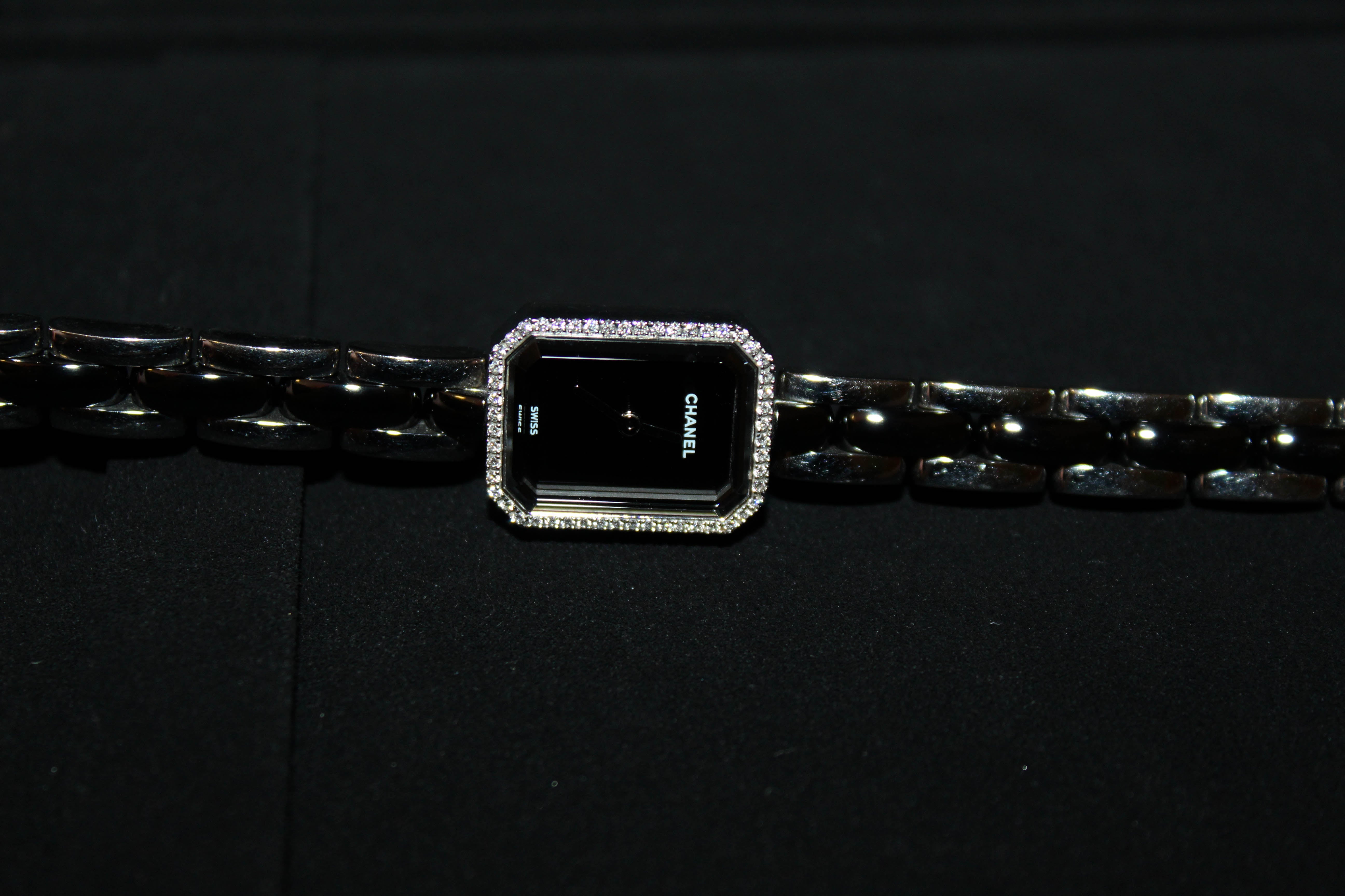 Authentic Chanel  Triple Row Steel & Black Ceramic with Diamonds Premie're Mini Watch
