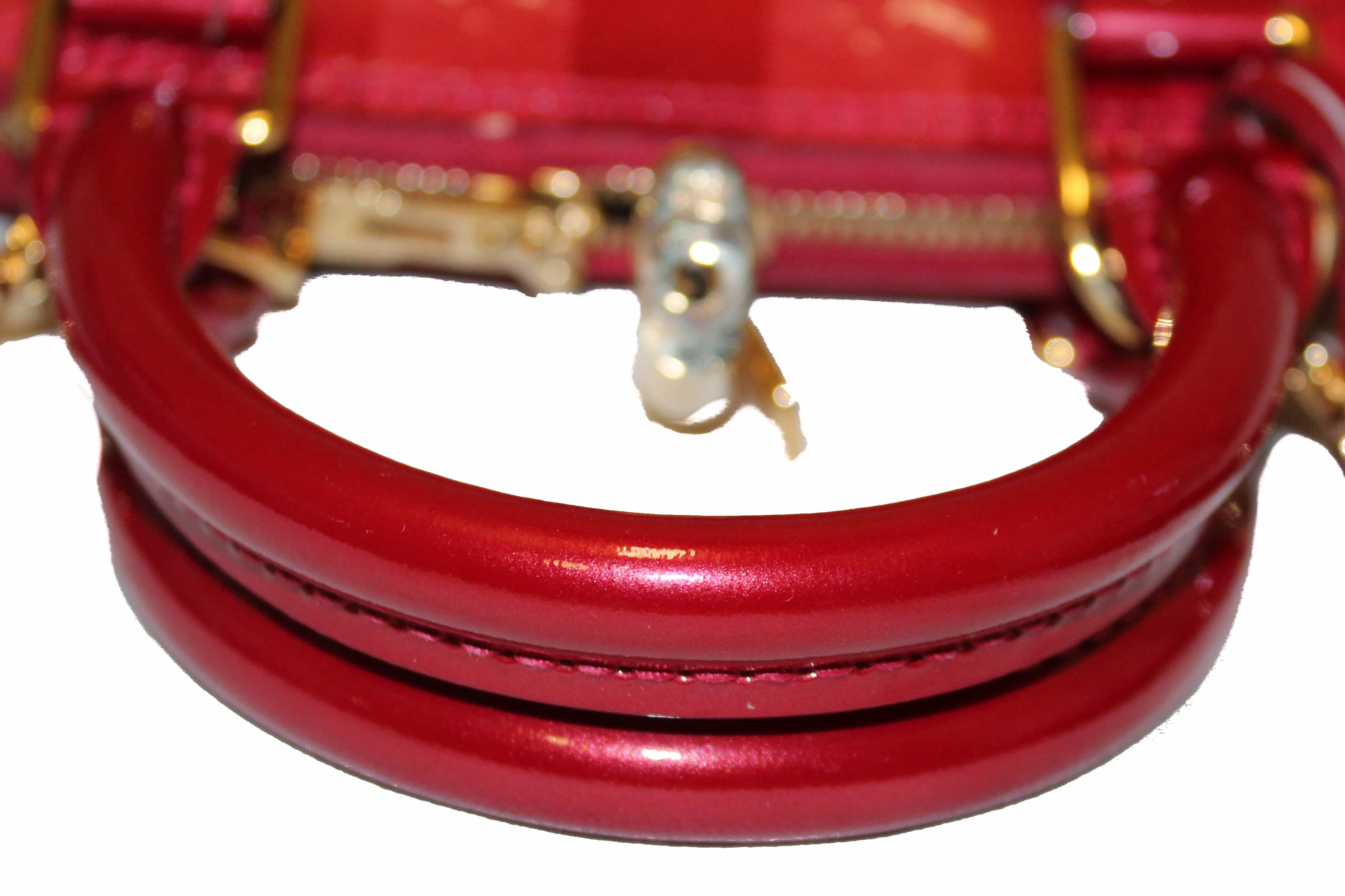 Authentic Louis Vuitton Vernis Rayures Alma BB Pomme D'Amour Hand/Crossbody Bag
