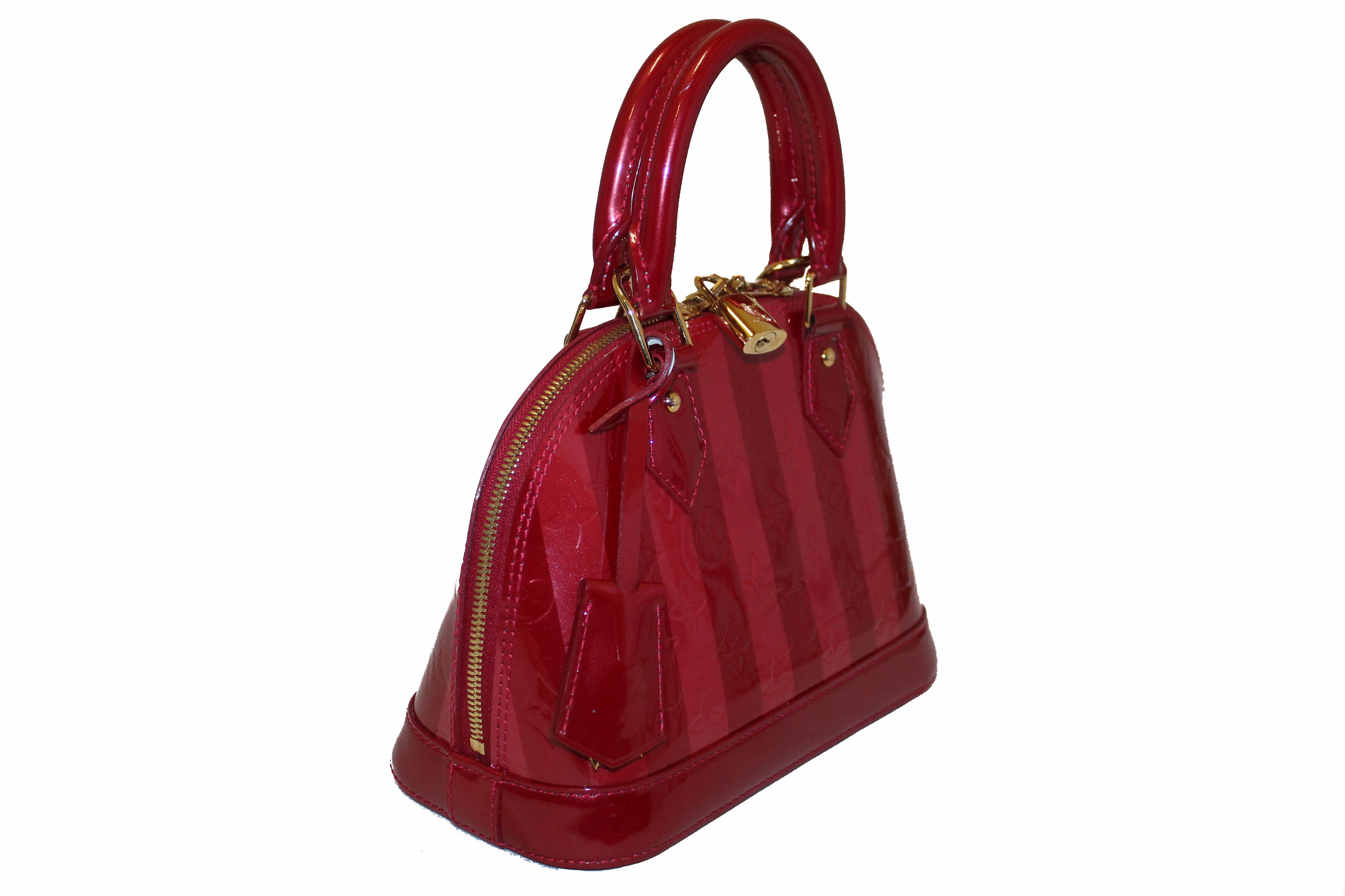 LOUIS VUITTON Vernis Alma MM Pomme D'Amour Red Patent Leather Tote Bag +  Strap