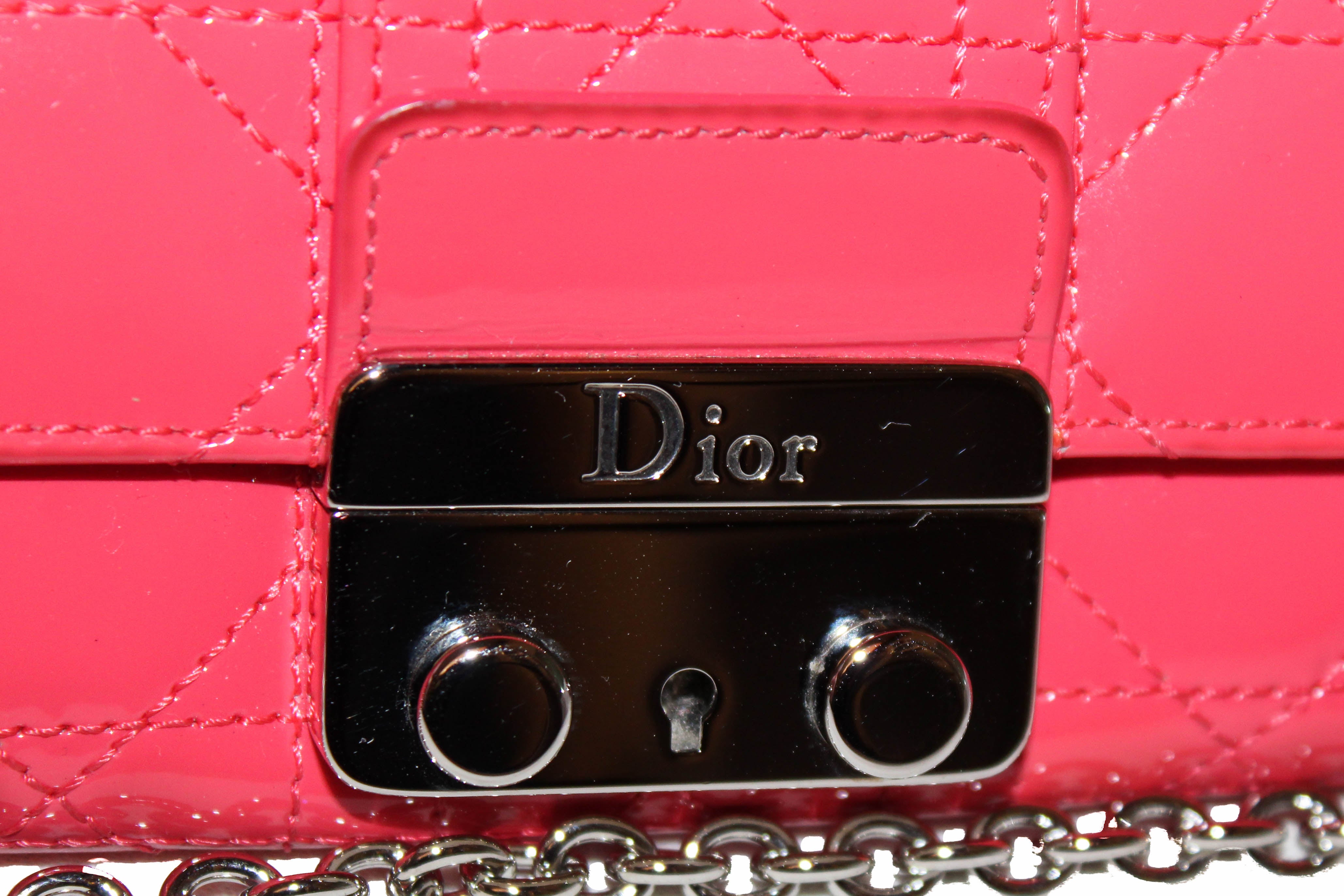 Authentic Christian Dior Coral Red Patent Cannage Miss Dior Rendezvous Wallet