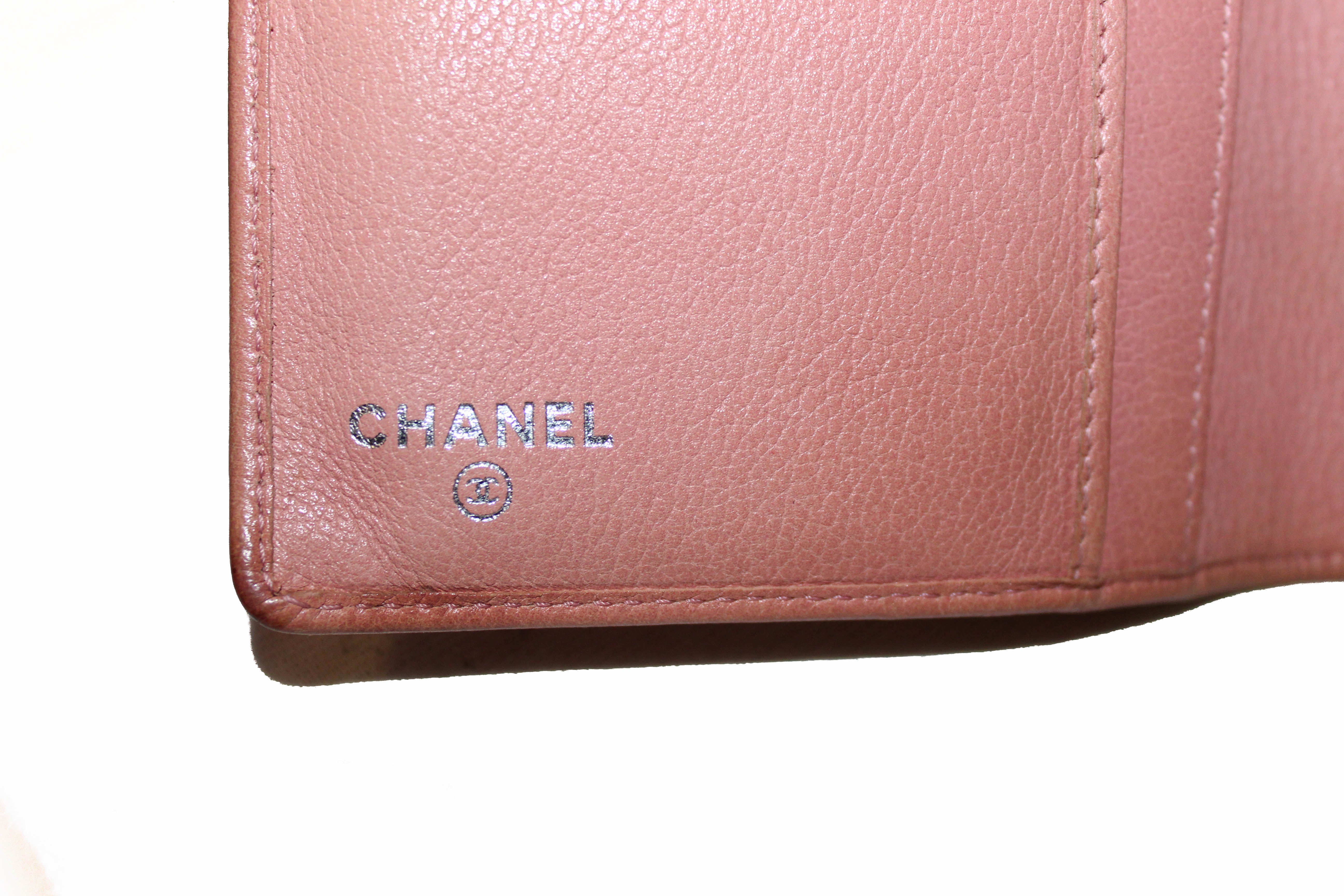 Authentic Chanel Pink Calfskin Leather Flap Camellia Wallet