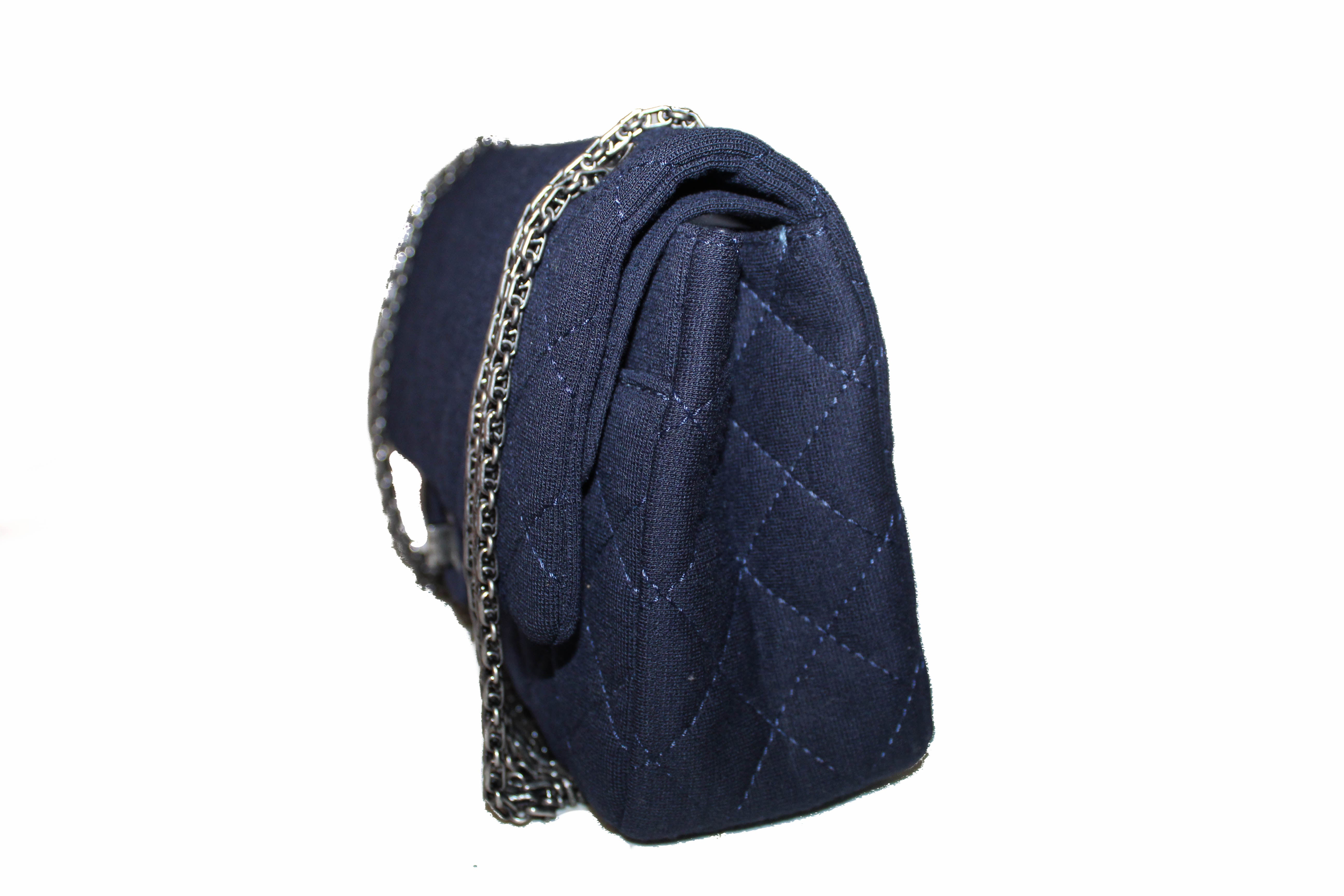 Authentic Chanel Navy Blue Fabric Canvas Jersey Large 2.55 Reissue 226  Shoulder Bag