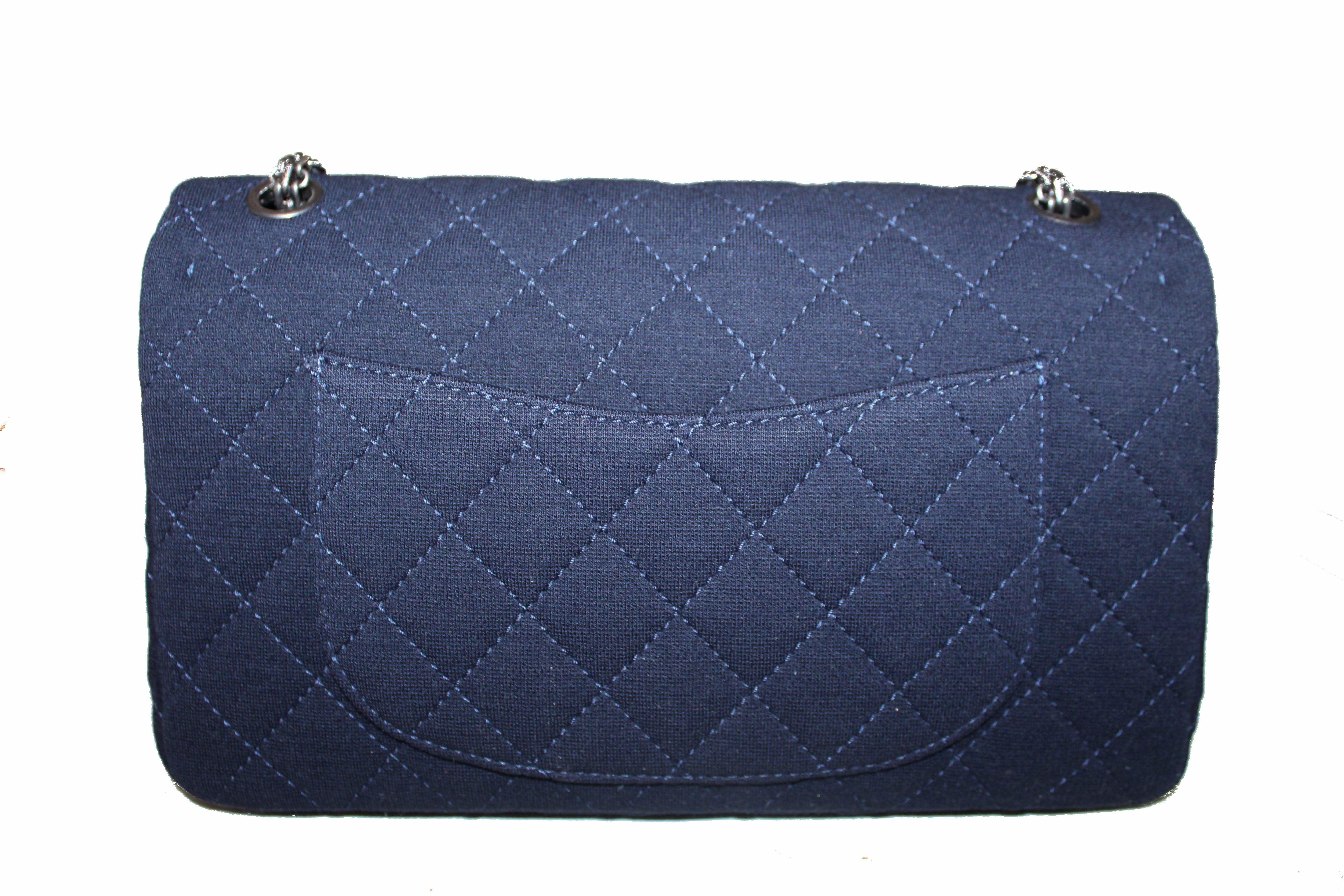 Authentic Chanel Navy Blue Fabric Canvas Jersey Large 2.55 Reissue 226 Shoulder Bag