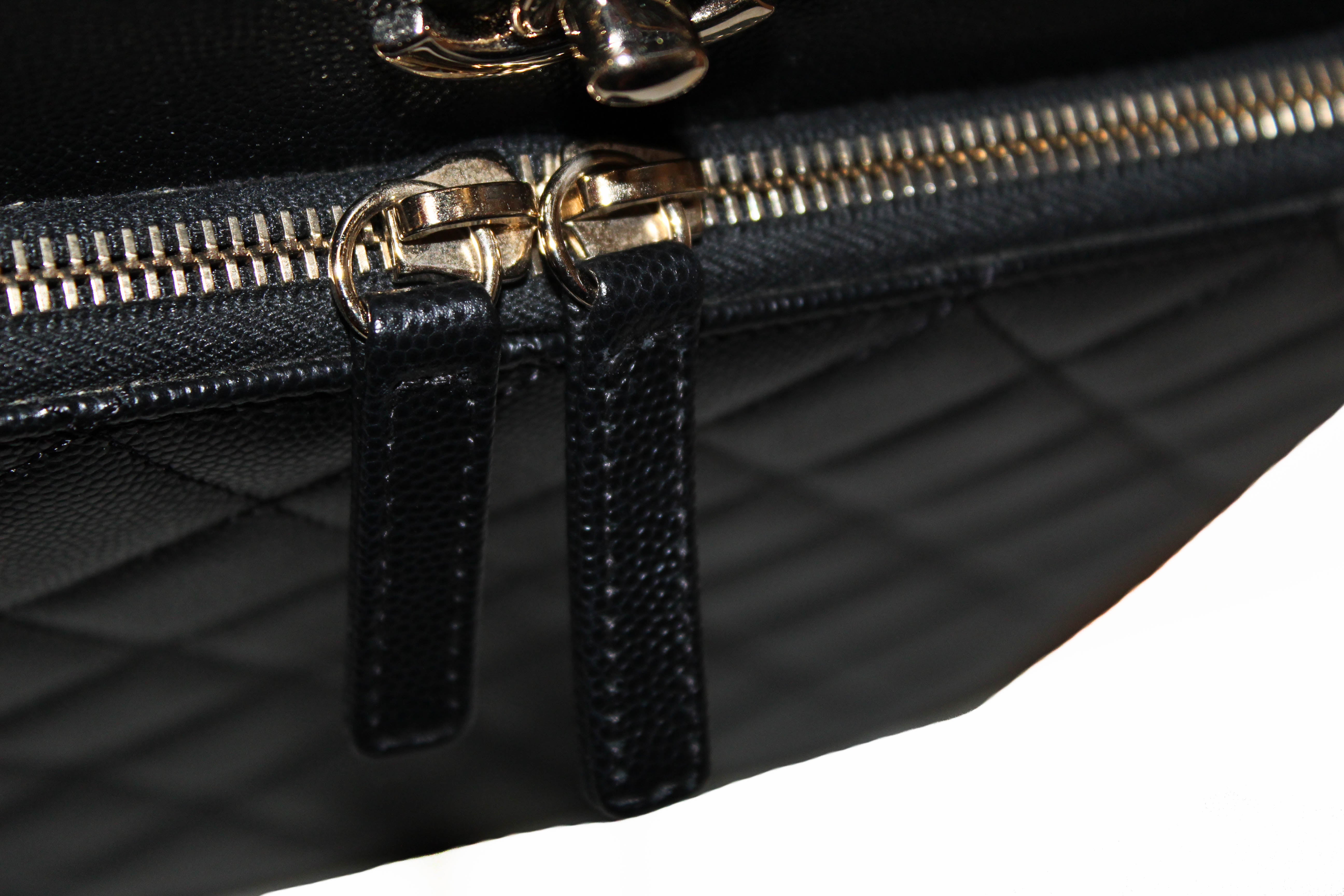 Authentic Chanel Black Caviar Leather Large Tote Shoulder Bag