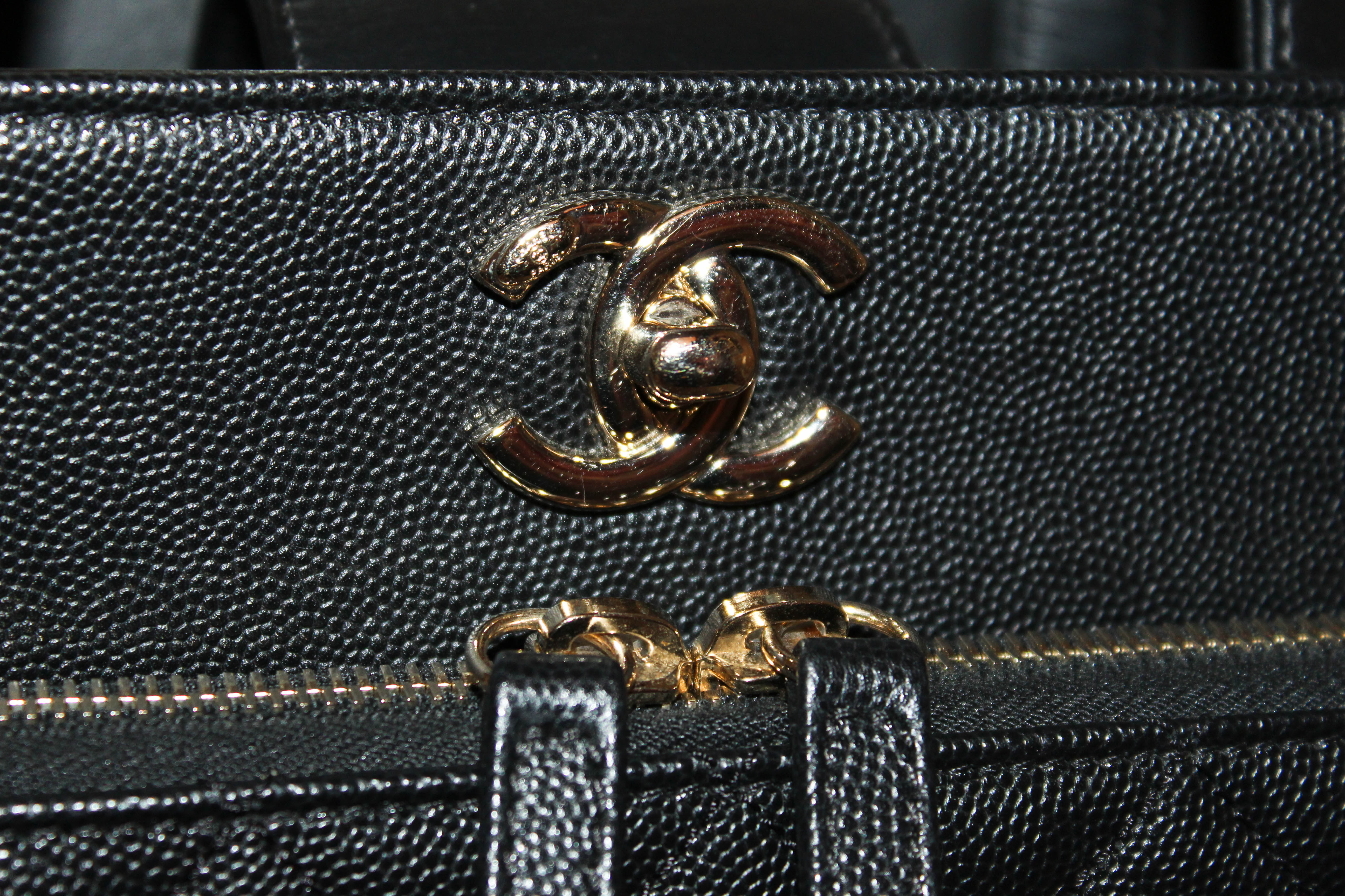 Authentic Chanel Black Caviar Leather Large Tote Shoulder Bag