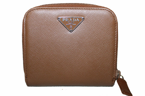 Authentic Prada Brown Saffiano Leather Small Compact Wallet