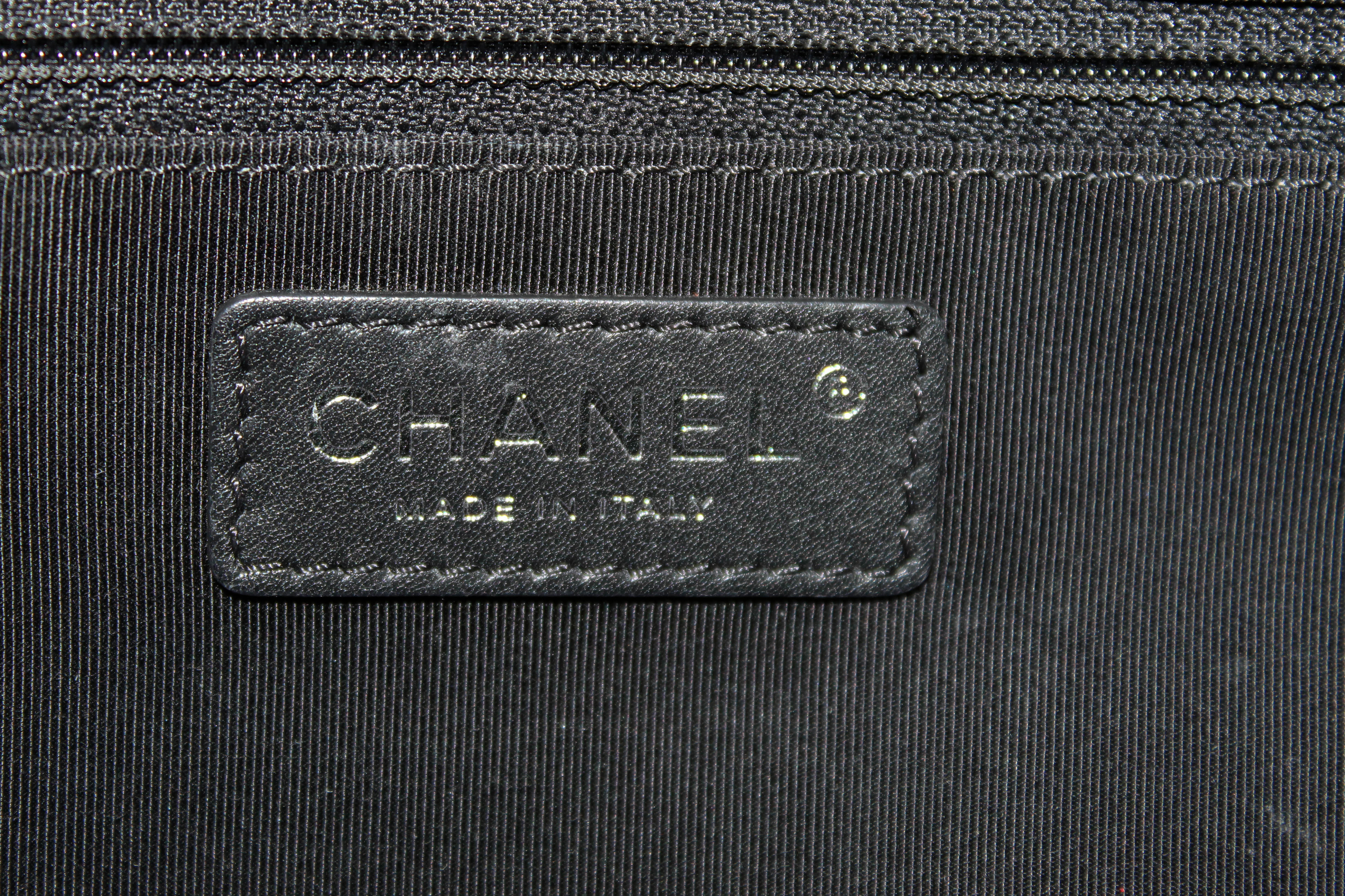 Authentic Chanel Black Quilted Lambskin Leather Tote Bag