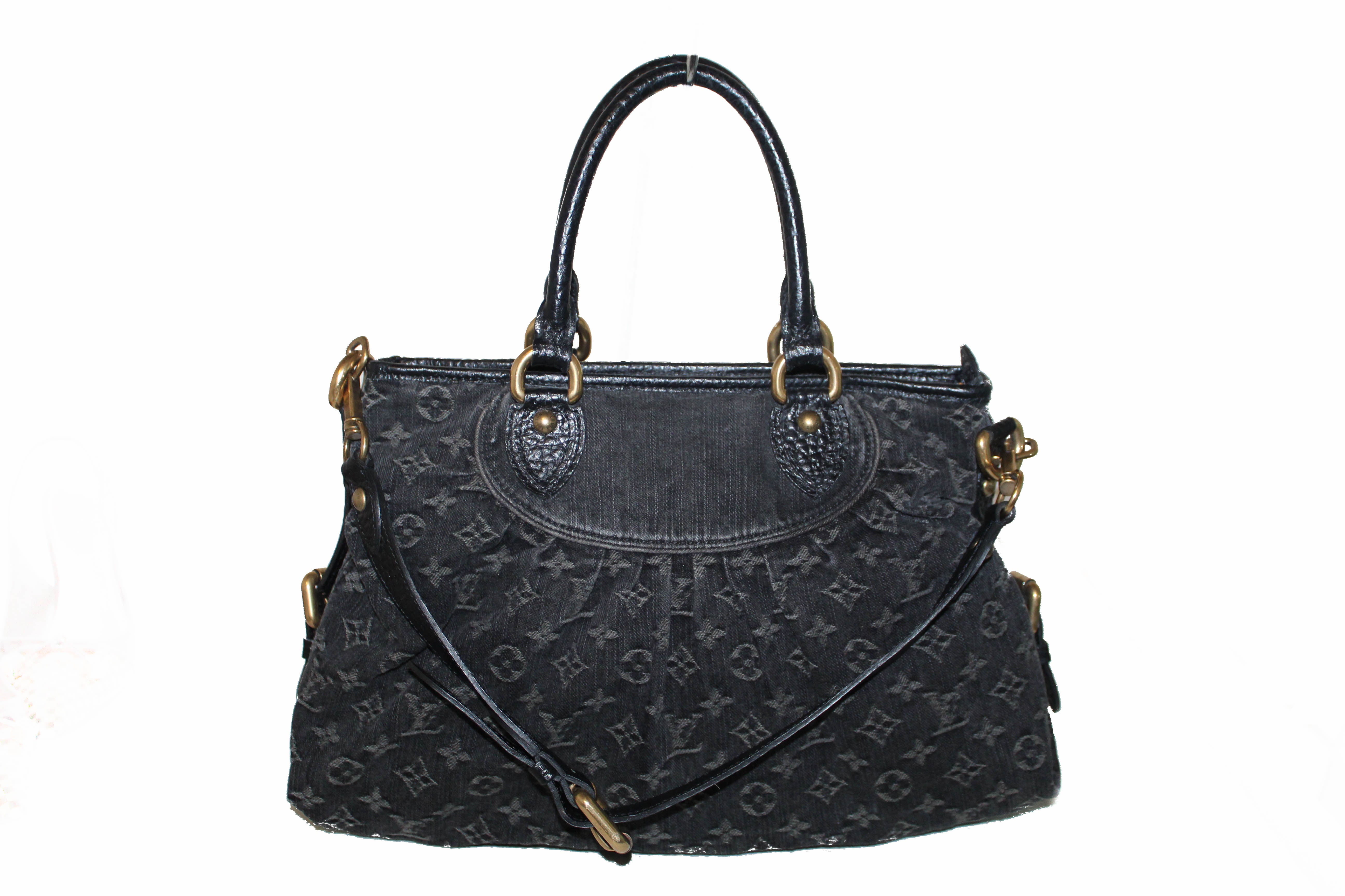 Louis Vuitton Monogram Denim Neo Cabby MM Shoulder Bag Black Auth