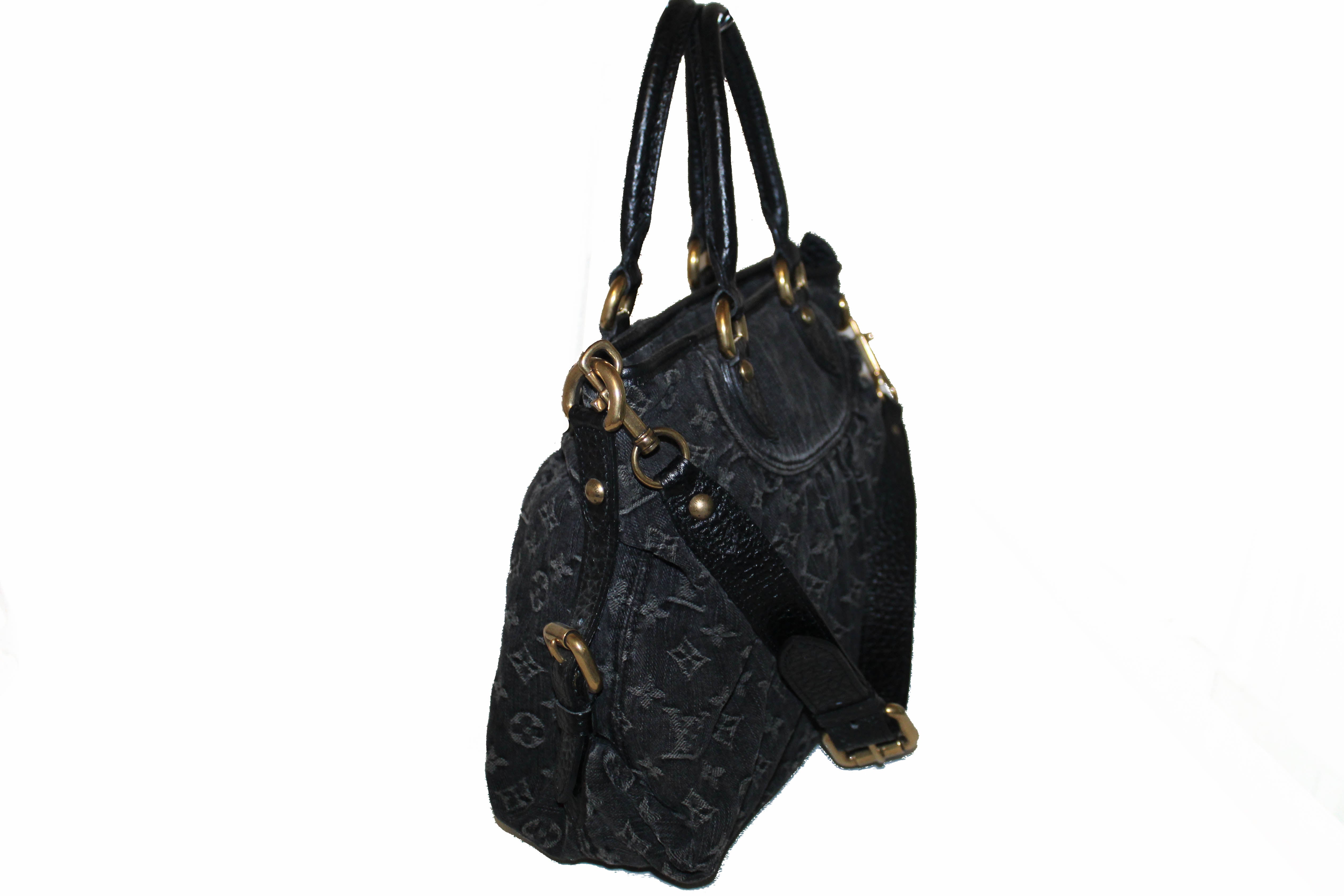 louis vuitton neo cabby (th0028) mm black monogram denim, with strap & dust  cover