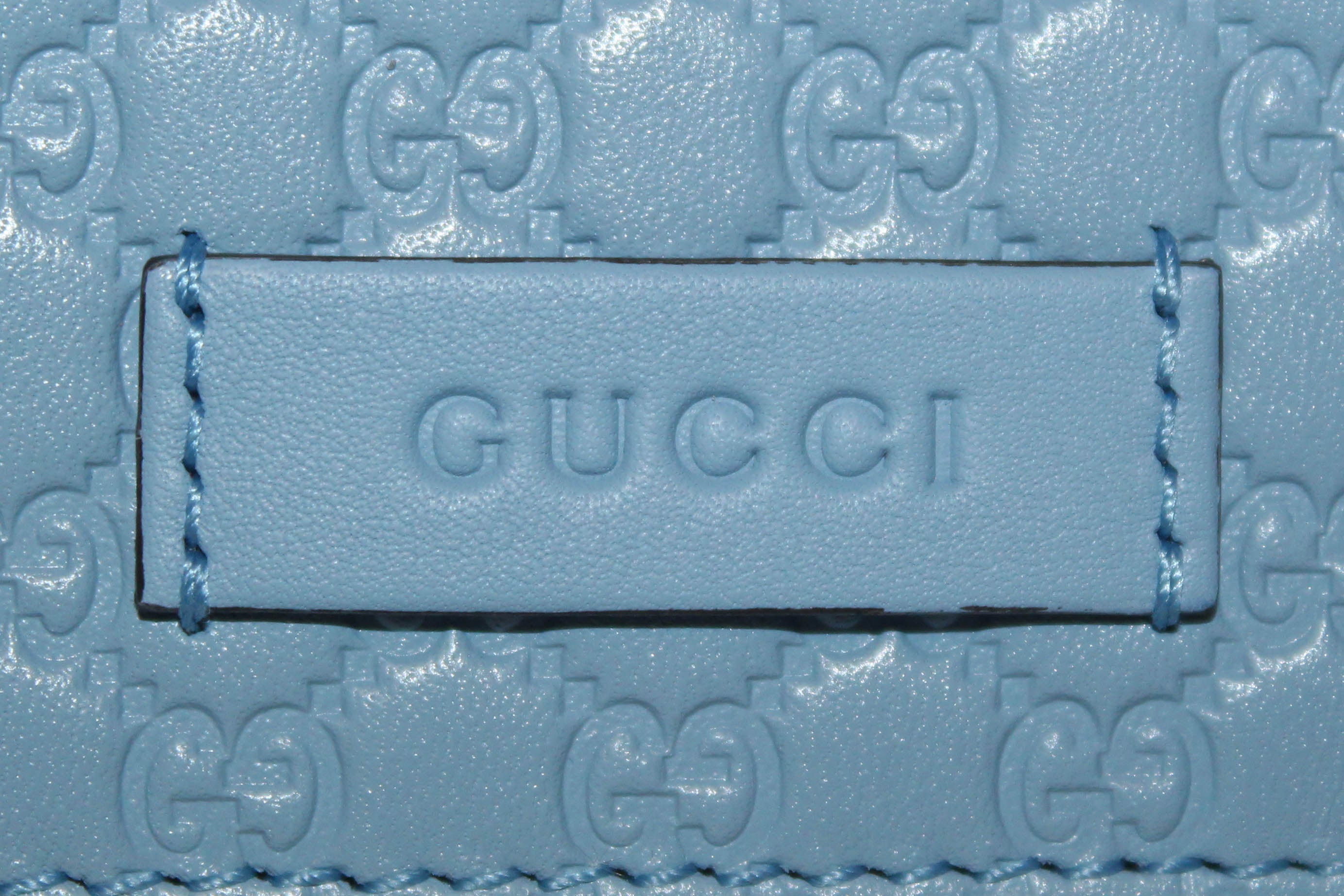 Authentic New Gucci Blue Micro Guccissima Leather Wallet w/ Strap