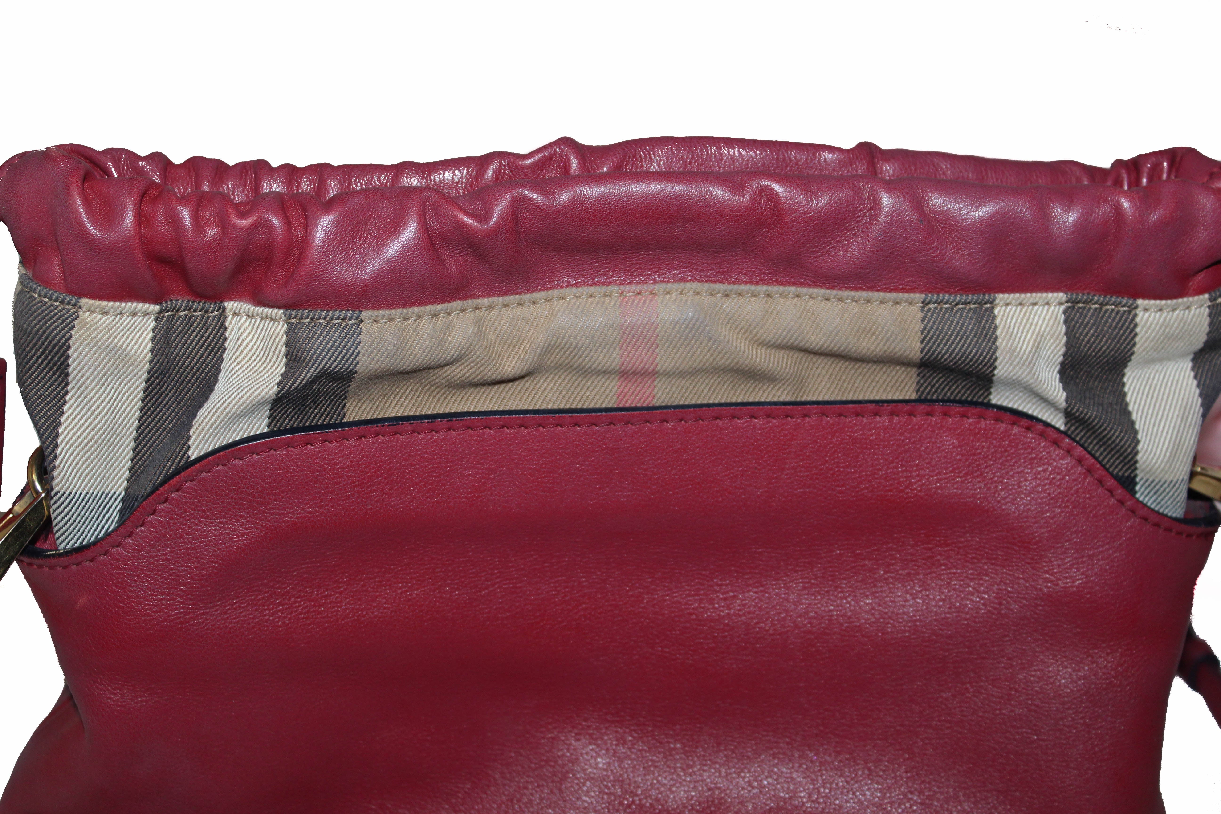 Authentic Burberry Dark Pink Leather/Haymarket Crossbody Bag