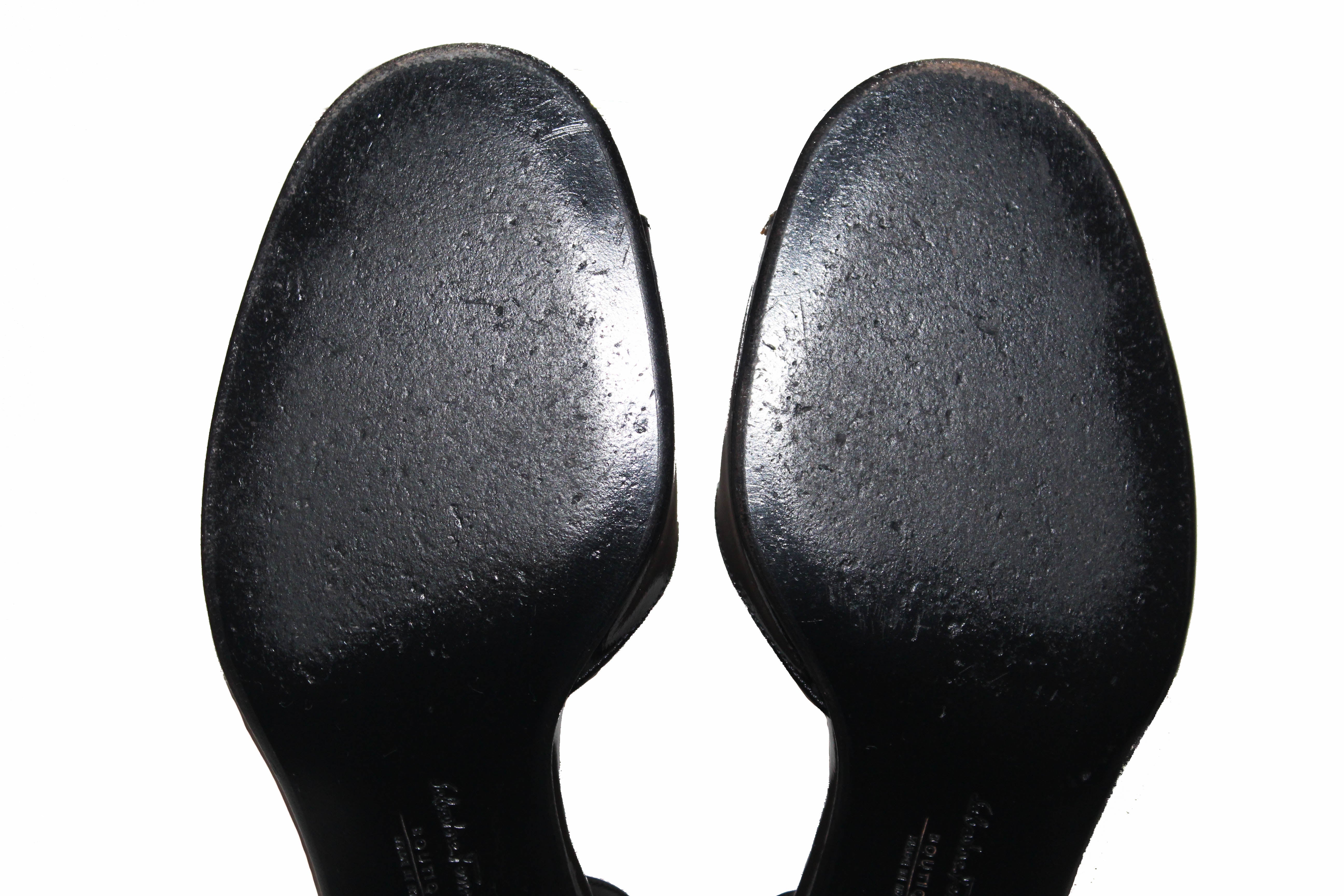 Authentic Salvatore Ferragamo Boutique Black Patent Leather Bow Slingback Sandal 5.5 B
